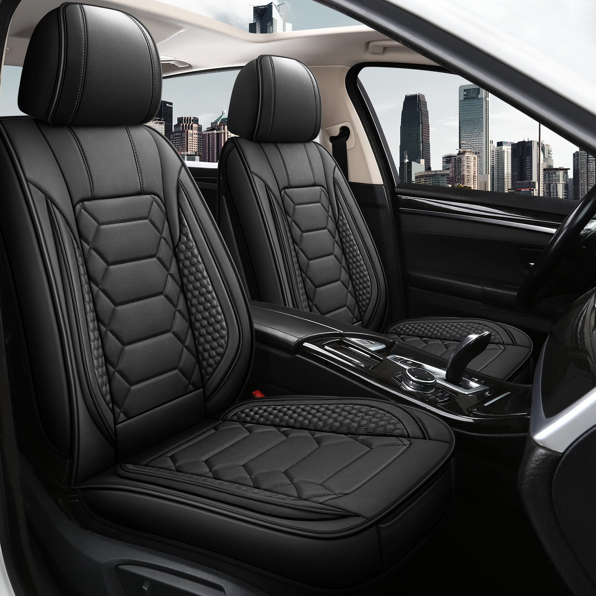 Haiyaotimes Leather Car Seat Covers Full Set, Waterproof Faux Leather Seat Covers For Cars, Non-Slip Car Interior Covers Univers