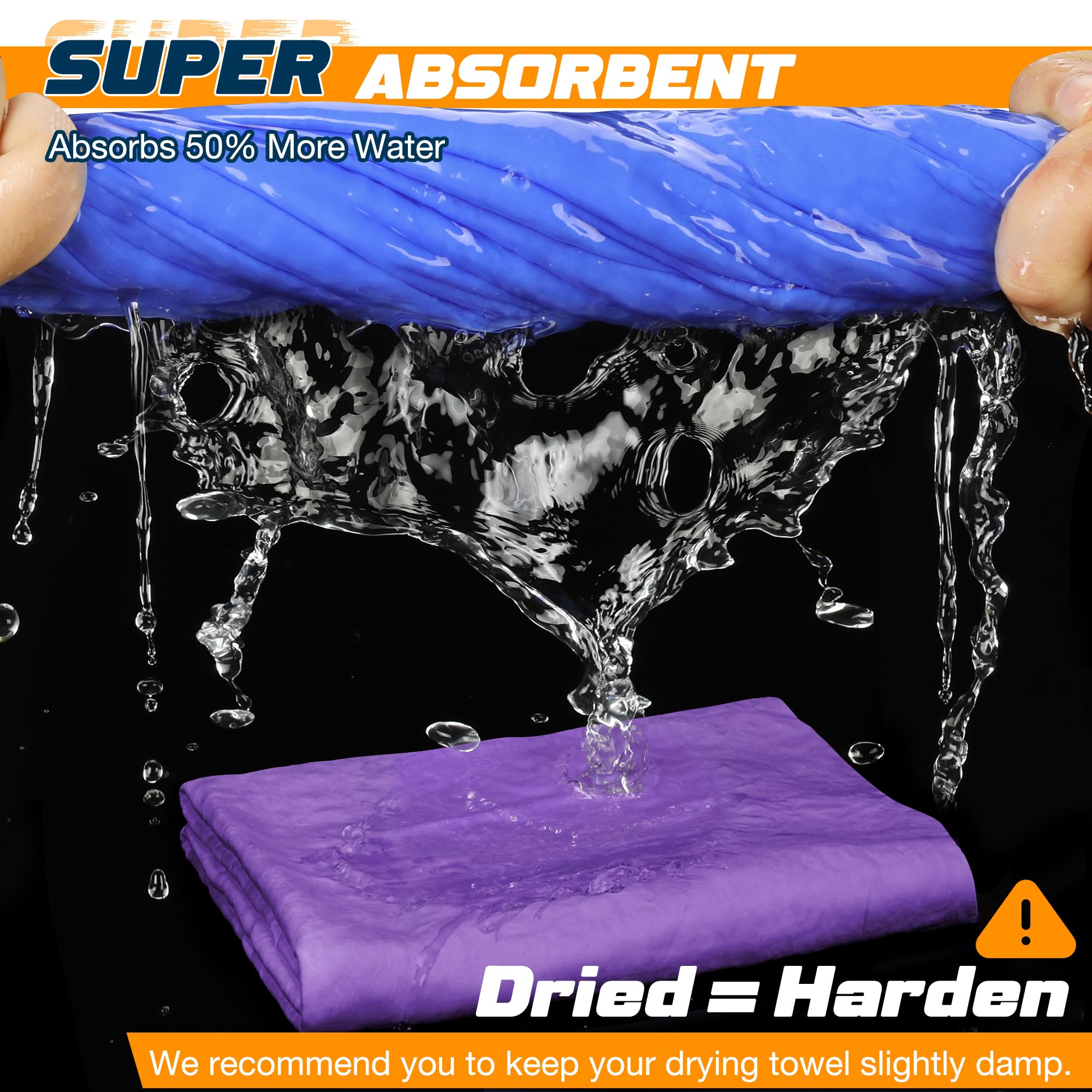 Idemeet Premium Car Drying Towel, Super Absorbent 2 Pack, 26"x17", PVA, Blue & Purple, No Scratch/Spot/Streak
