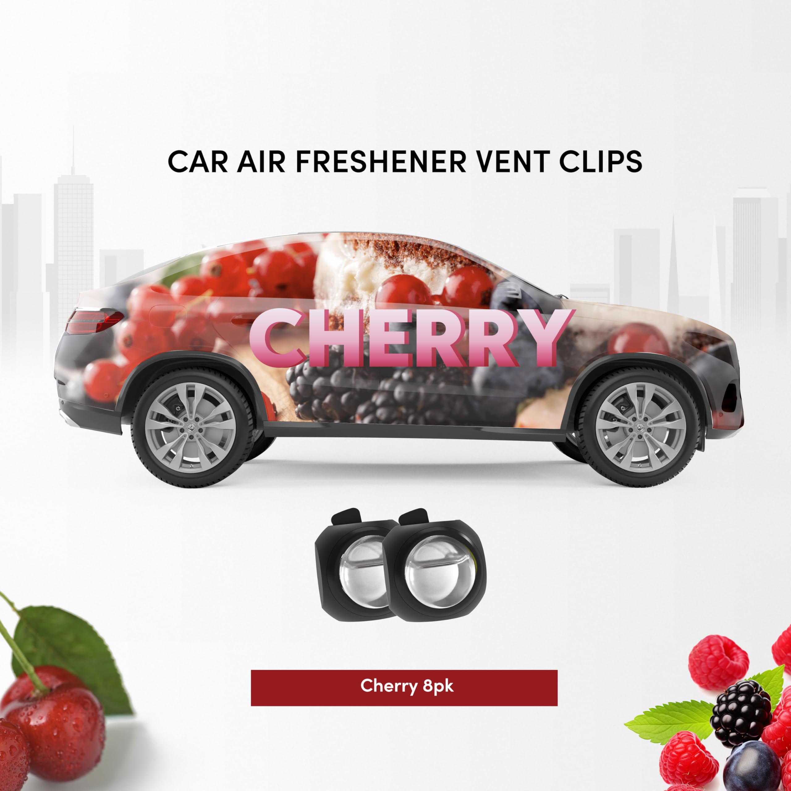 Car Air Freshener Vent Clips, 8 Pack, Provides Long-Lasting Scent, Up To 240 Days, Odor Eliminator (Cherry)
