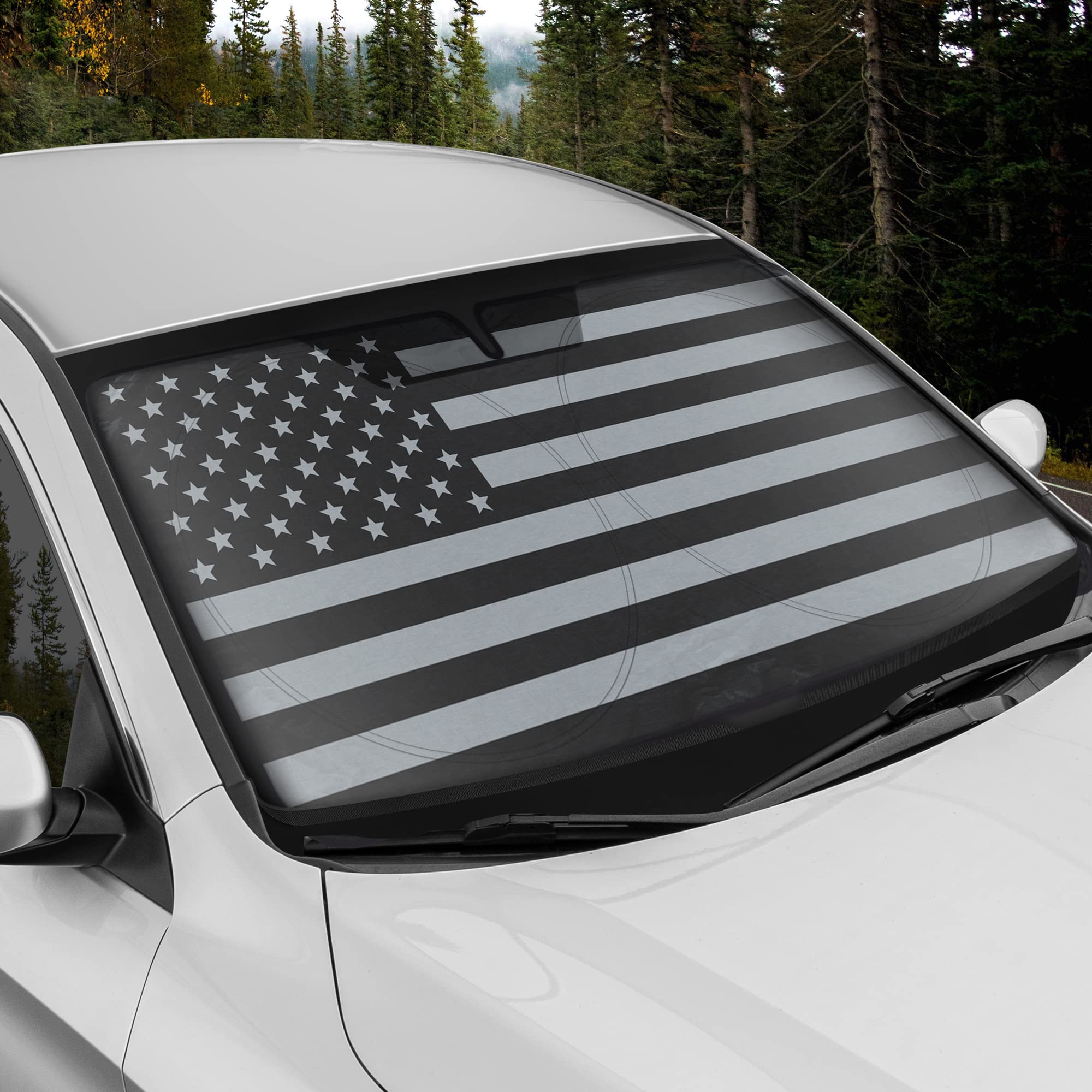 Bdk Usa Black American Flag Accordion Sun Visor For Car Windshield Cover - Truck Window Shades Car Flag & Sun Visor For Truck Wi