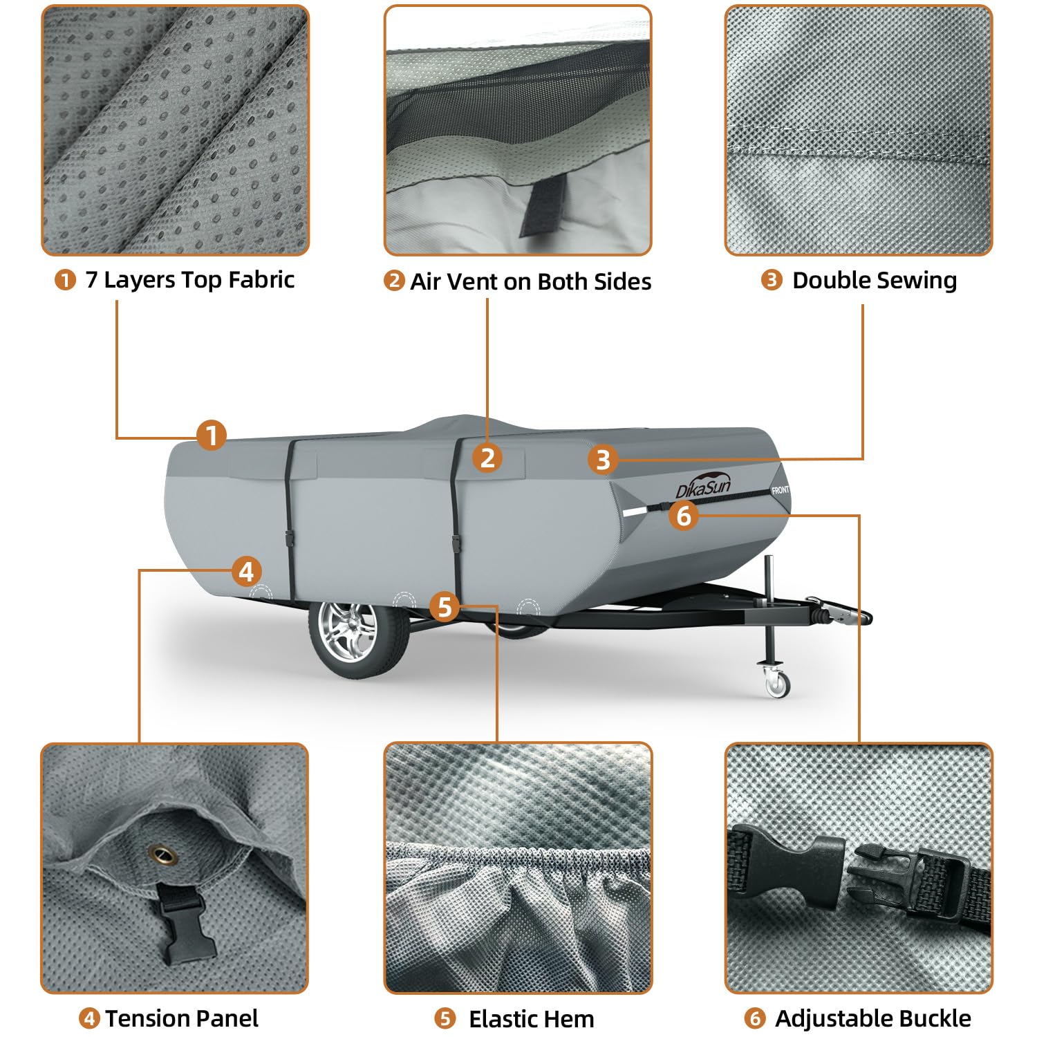 Dikasun Pop Up Camper Cover 14'-16', 7 Layers Waterproof Pop-Up Trailer Cover Anti-Uv Folding Camper Rv Cover For Motor Home
