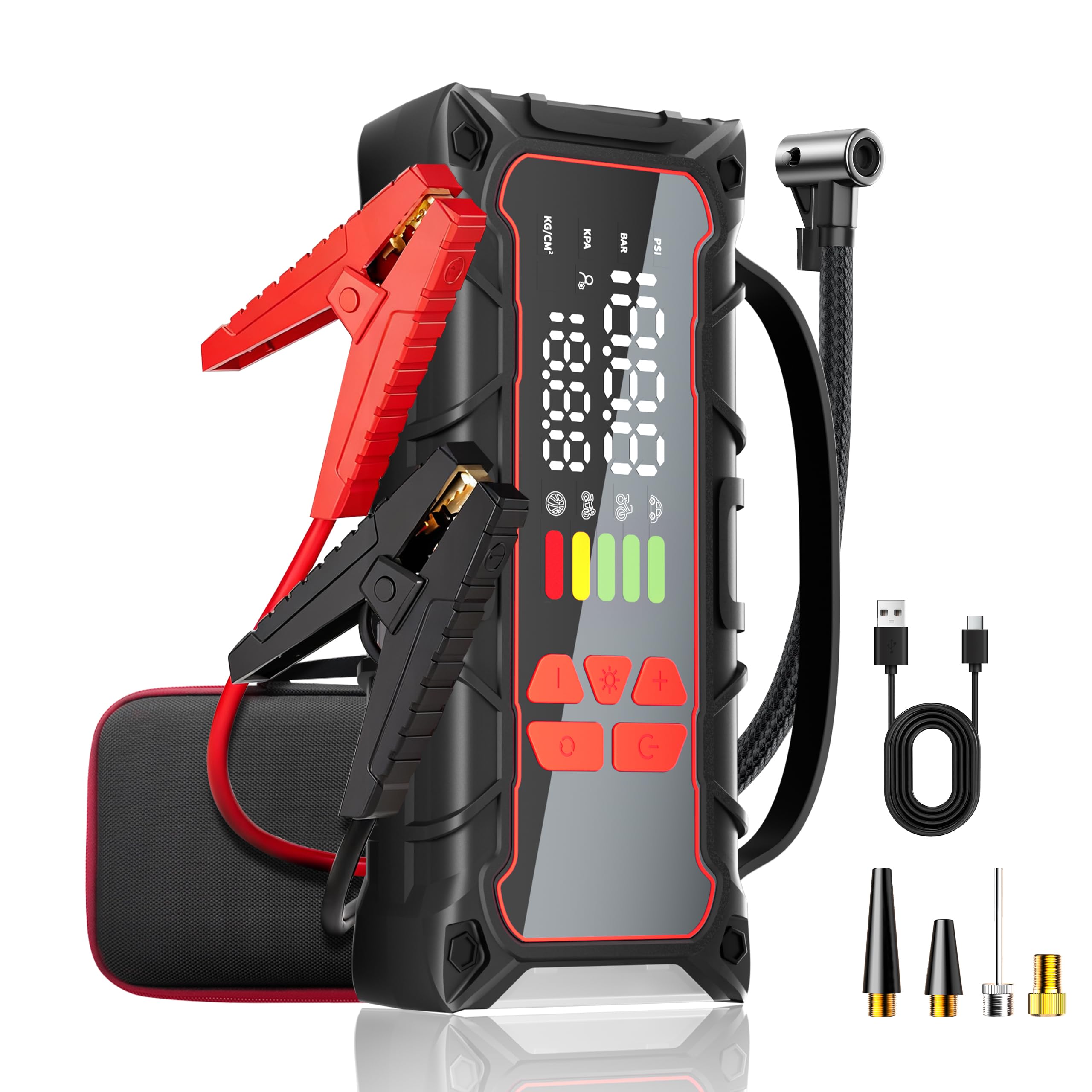 5000A Car Battery Jump Starter with Air Compressor 160PSI, Car Battery Charger 7.0L Gas/6.0L Diesel, Jumper Box for Car Battery 