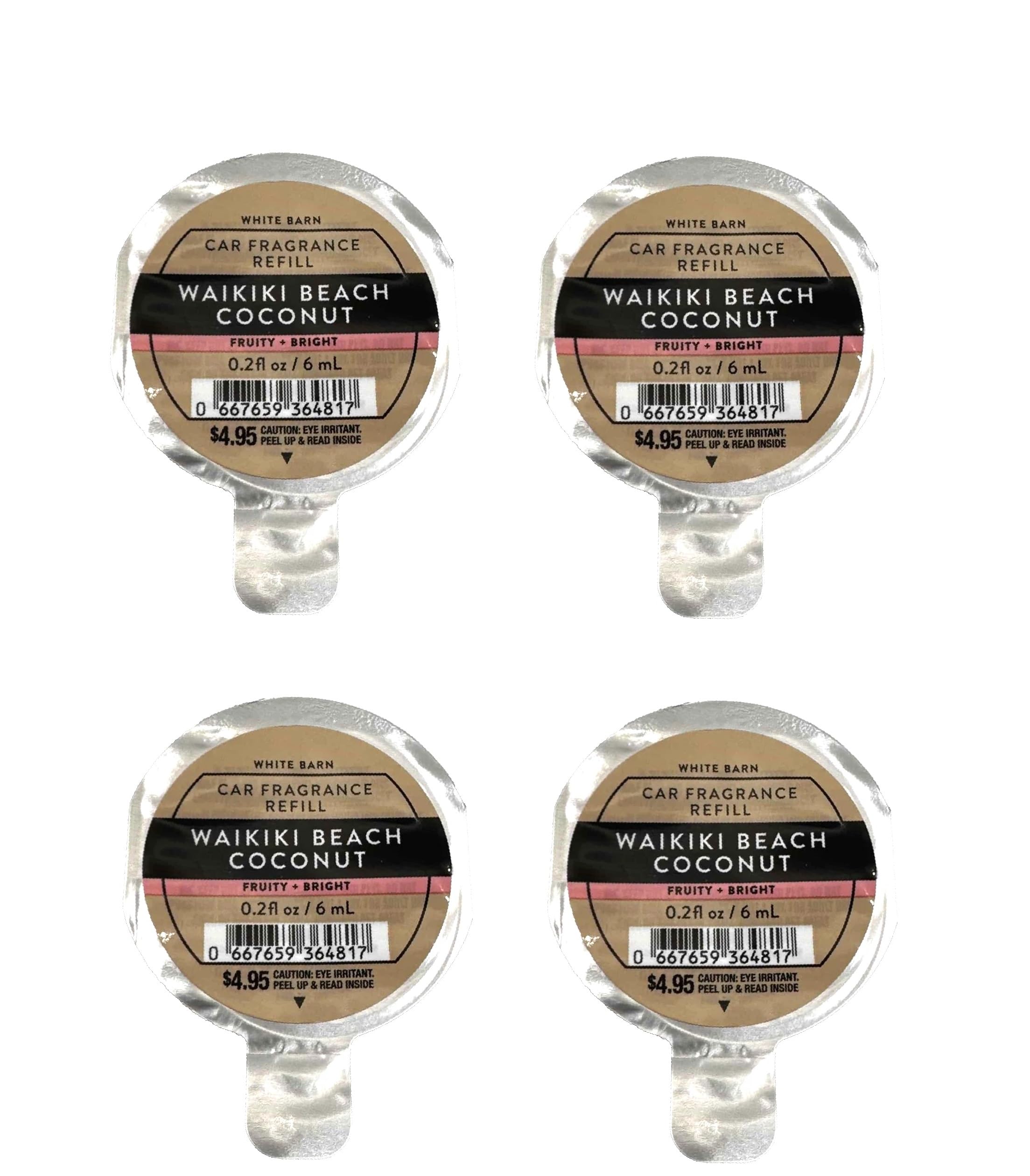 Bath and Body Works Car Fragrance Refill - Pack of 4 (Waikiki Beach Coconut) (Waikiki Beach Coconut)