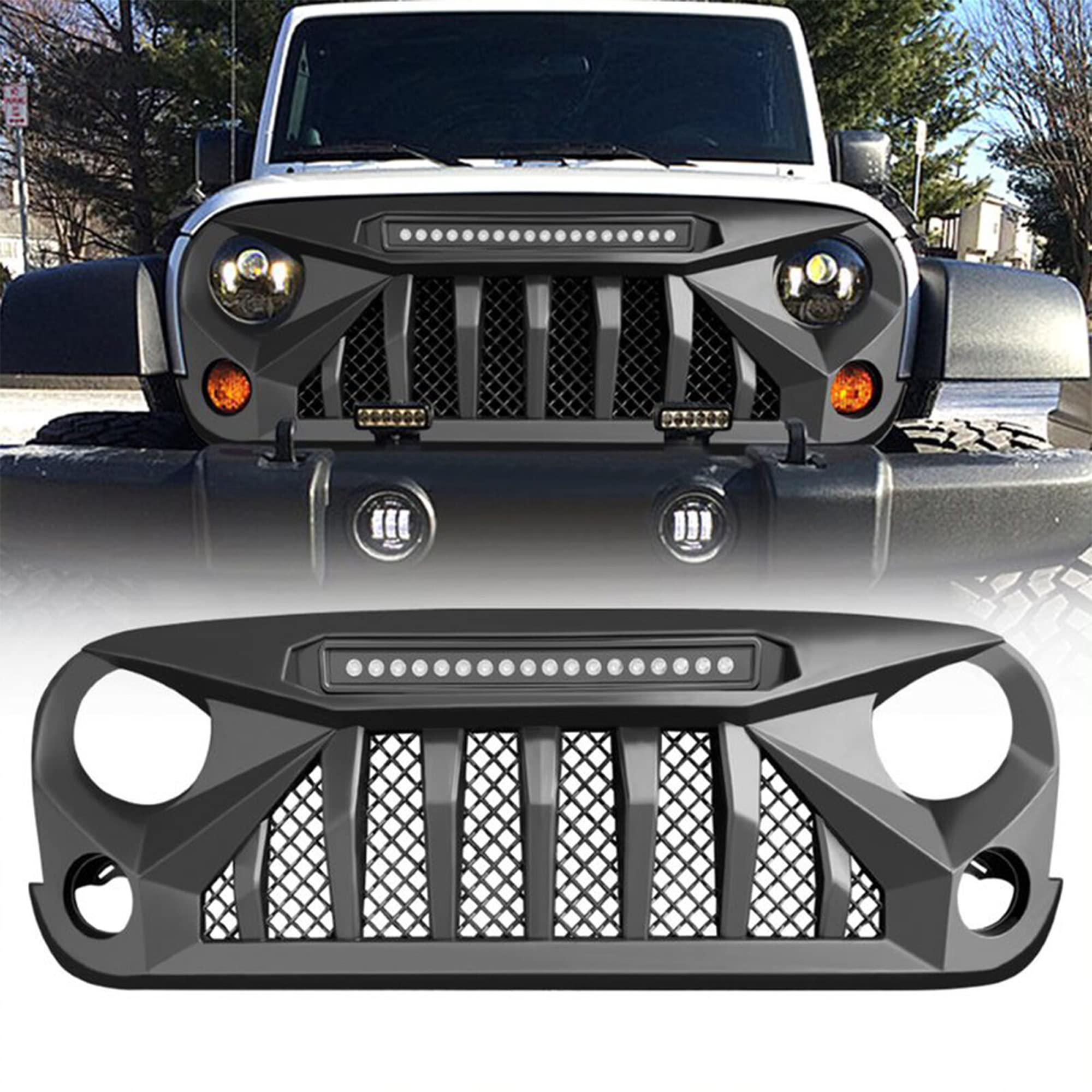 American Modified Gladiator Vader Easy Installation Front Grille Cover For 2007-2018 Jeep Wrangler, Jk/Jku, Rubicon, & Sahara Sp