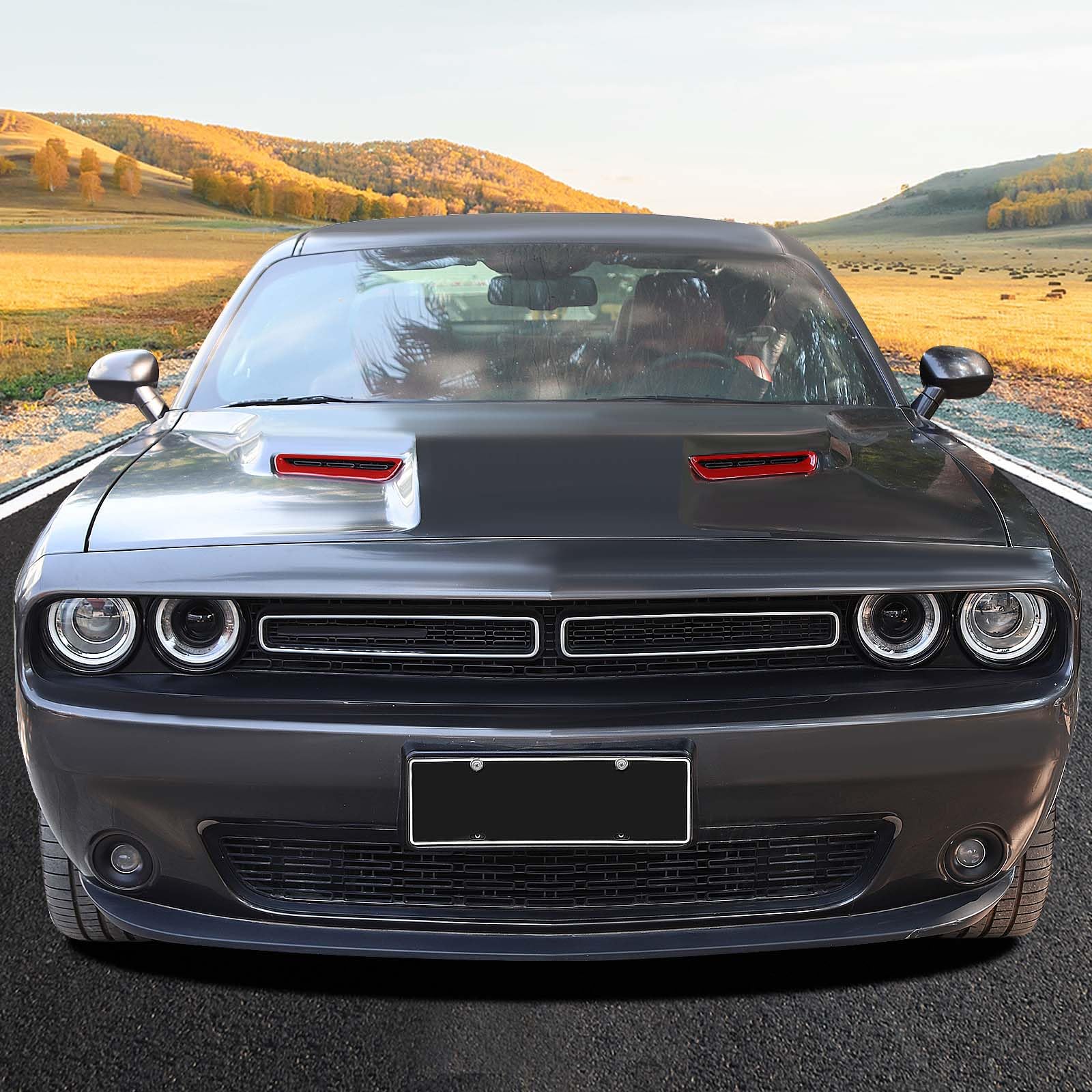 Rt-Tcz For Challenger Hood Vents Cover Trim Red For Dodge Challenger 2015 2016 2017 2018 2019 2020 2021 2022 2023 Red Exterior A