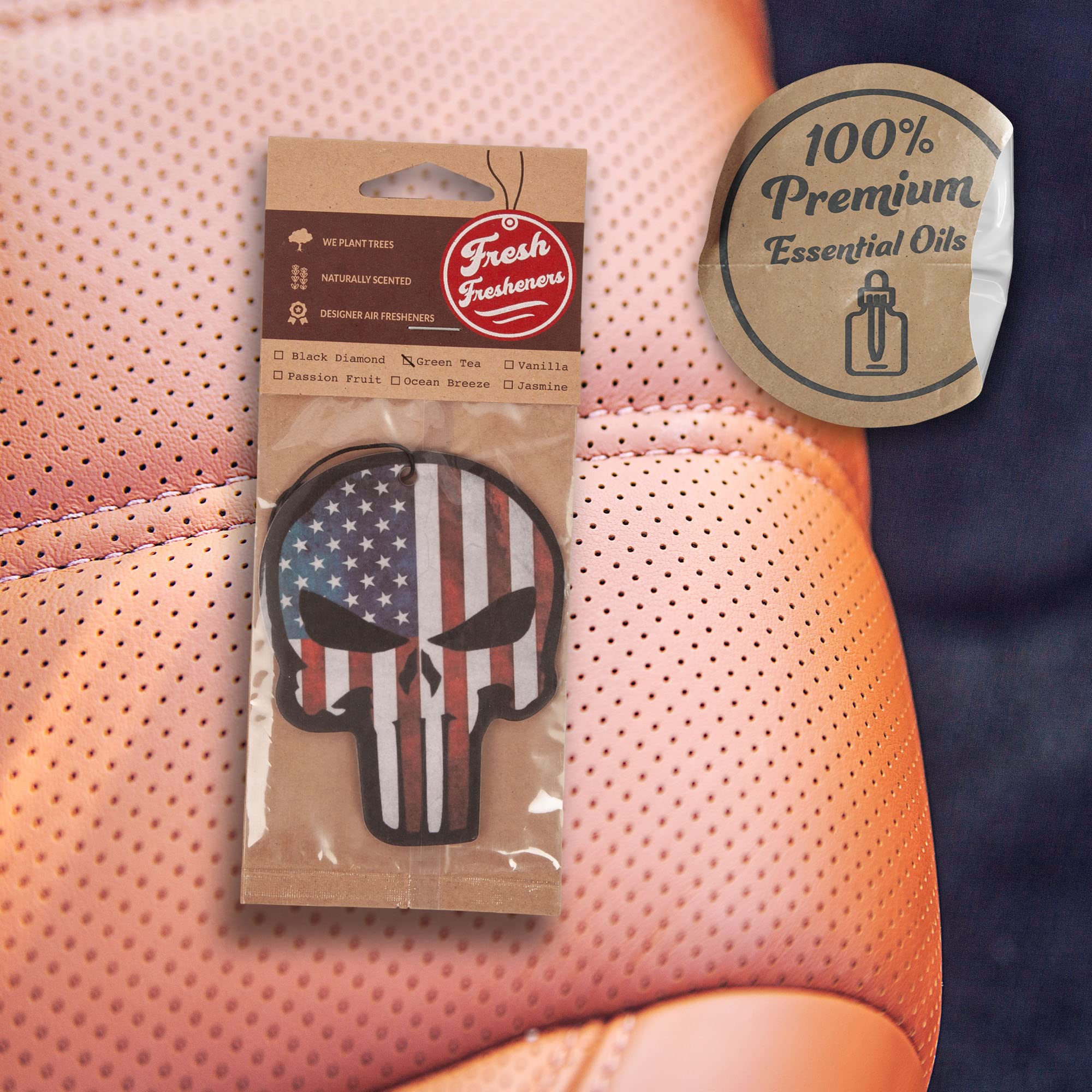 Fresh Fresheners Cute Funny Car Air Fresheners 4-Pack (Punisher Skull)