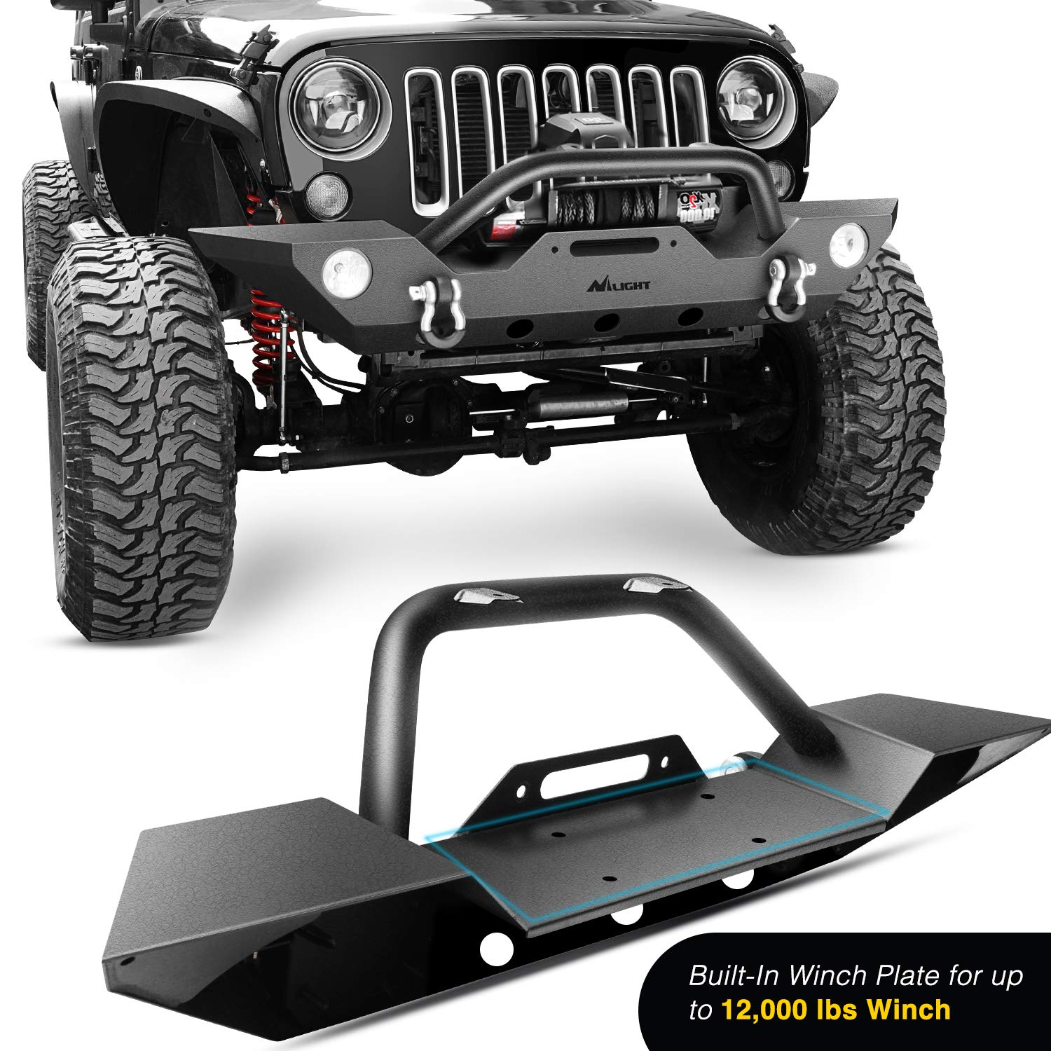 Nilight Front Bumper Compatible For 2007 2008 2009 2010 2011 2012 2013 2014 2015 2016 2017 2018 Jeep Wrangler Jk/Jku Rock Crawle