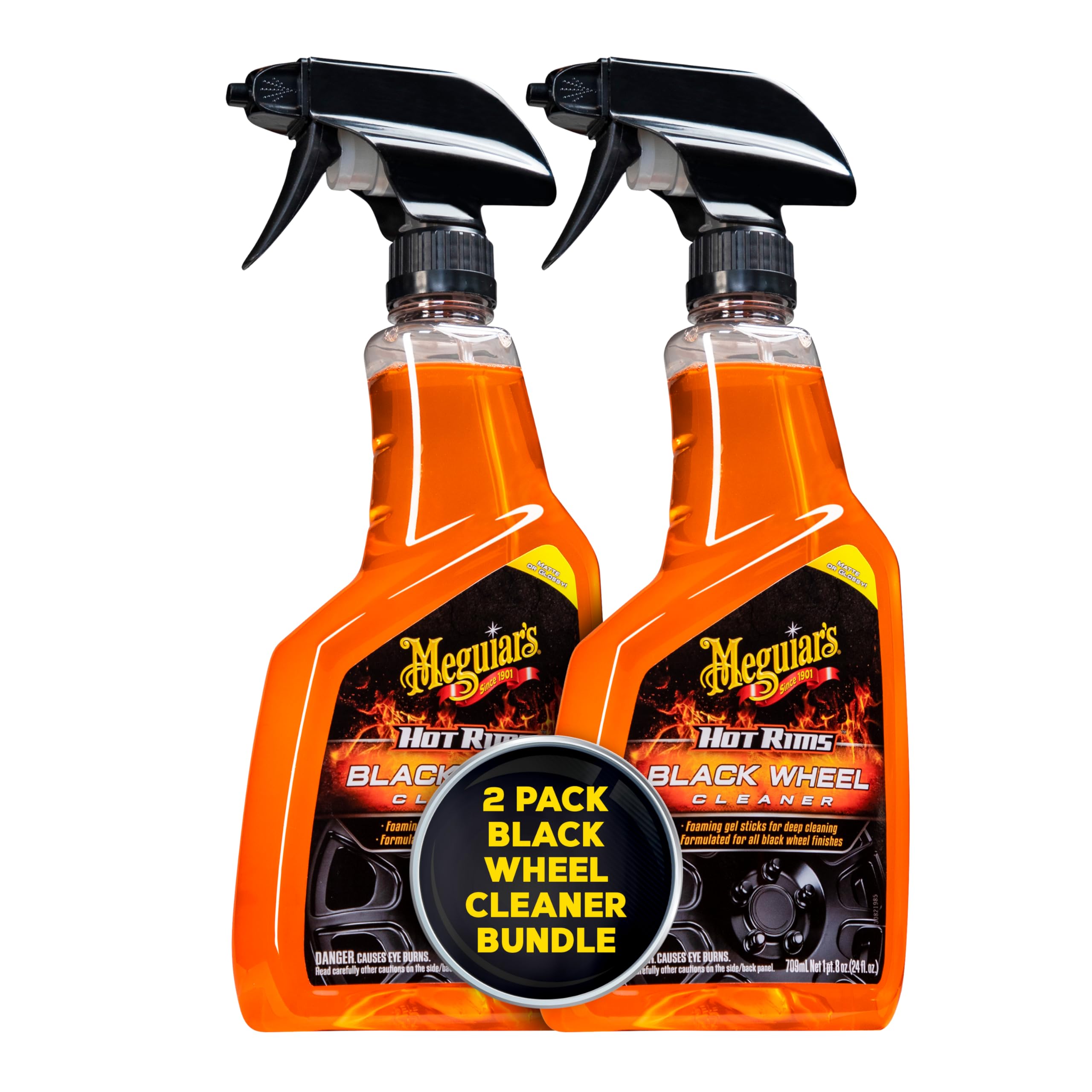 Meguiars Hot Rims Black Wheel Cleaner - Powerful Formula to Easily Remove Stubborn Brake Dust & Tough Grime - 24 Oz (Pack of 2)