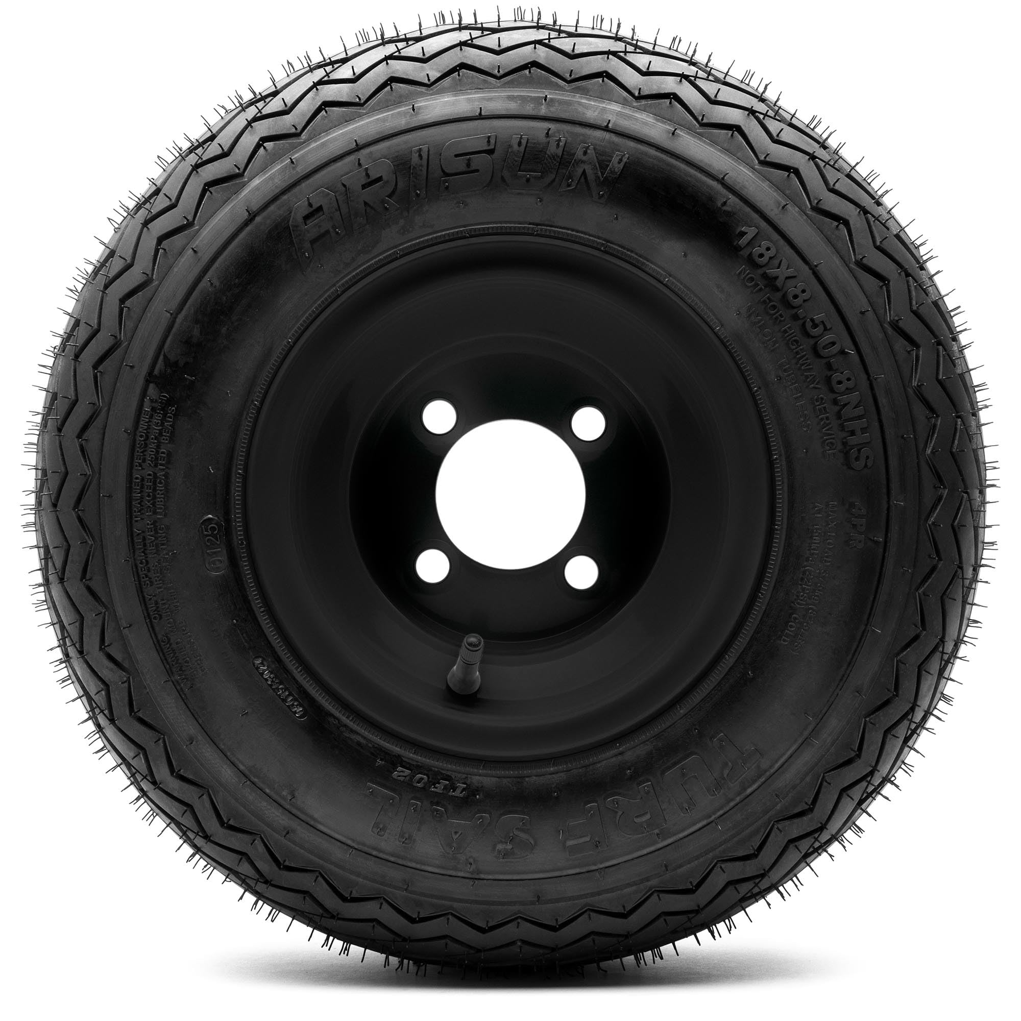 8 Steel Golf Cart Wheels Matte Black and Arisun Turf Sail (18/8.5-8) Golf Cart Tires - Set of Four