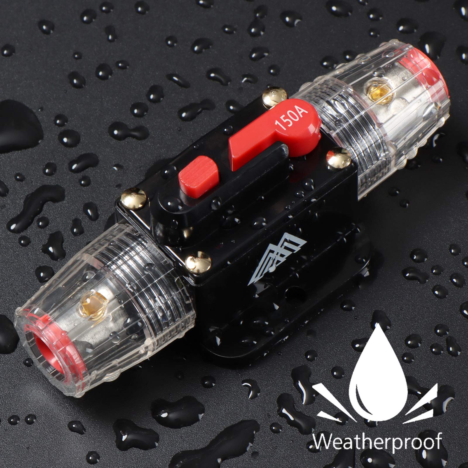 M1A2 Circuit Breaker Switch 150A Waterproof Fuse Inline Holder 3-15 Awg Resettable Fuse Manual Reset 12V-48V Dc For Car Audio Sound Amplifier System Rv Home Marine Boat Truck