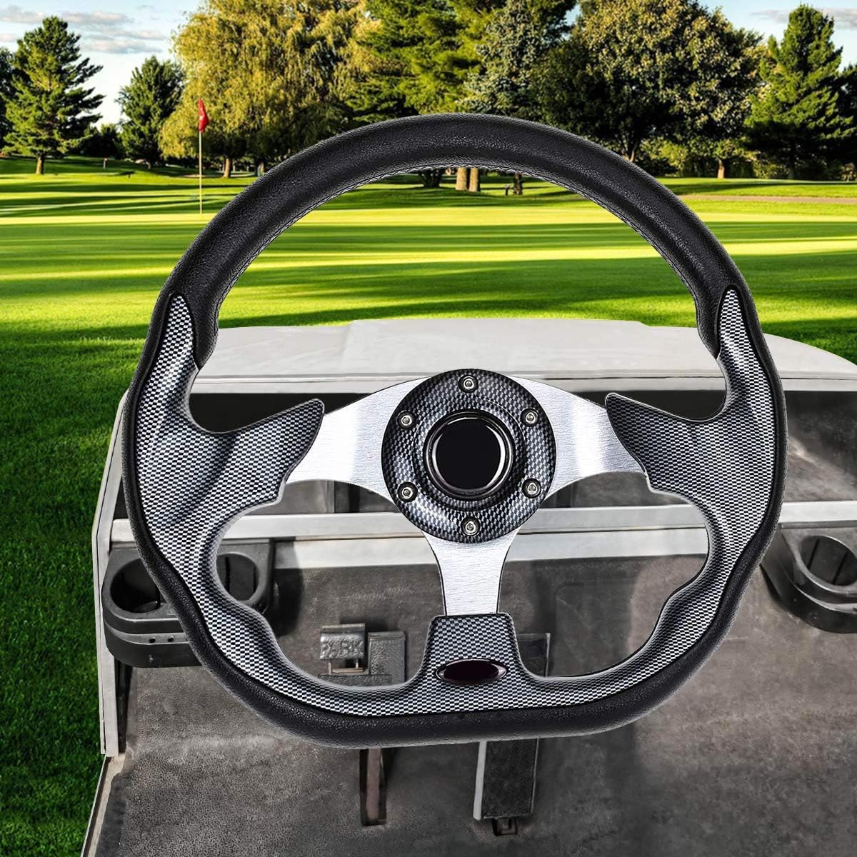 Leapgomax Golf Cart Steering Wheel Fit Ezgo Rxv & Txt, Club Car Ds, Club Car Precedent Tempo, Yamaha Golf Carts(D Shape Design S