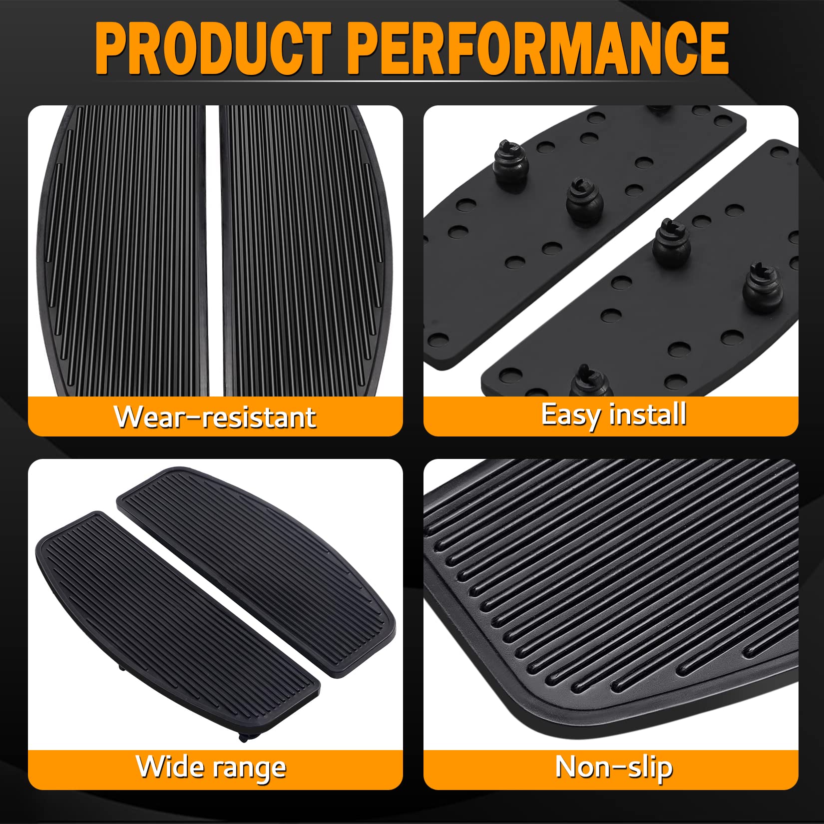 PBYMT Rubber Front Footboard Insert Pad for Harley Touring Softail Road King Electra Glide 1986-Later