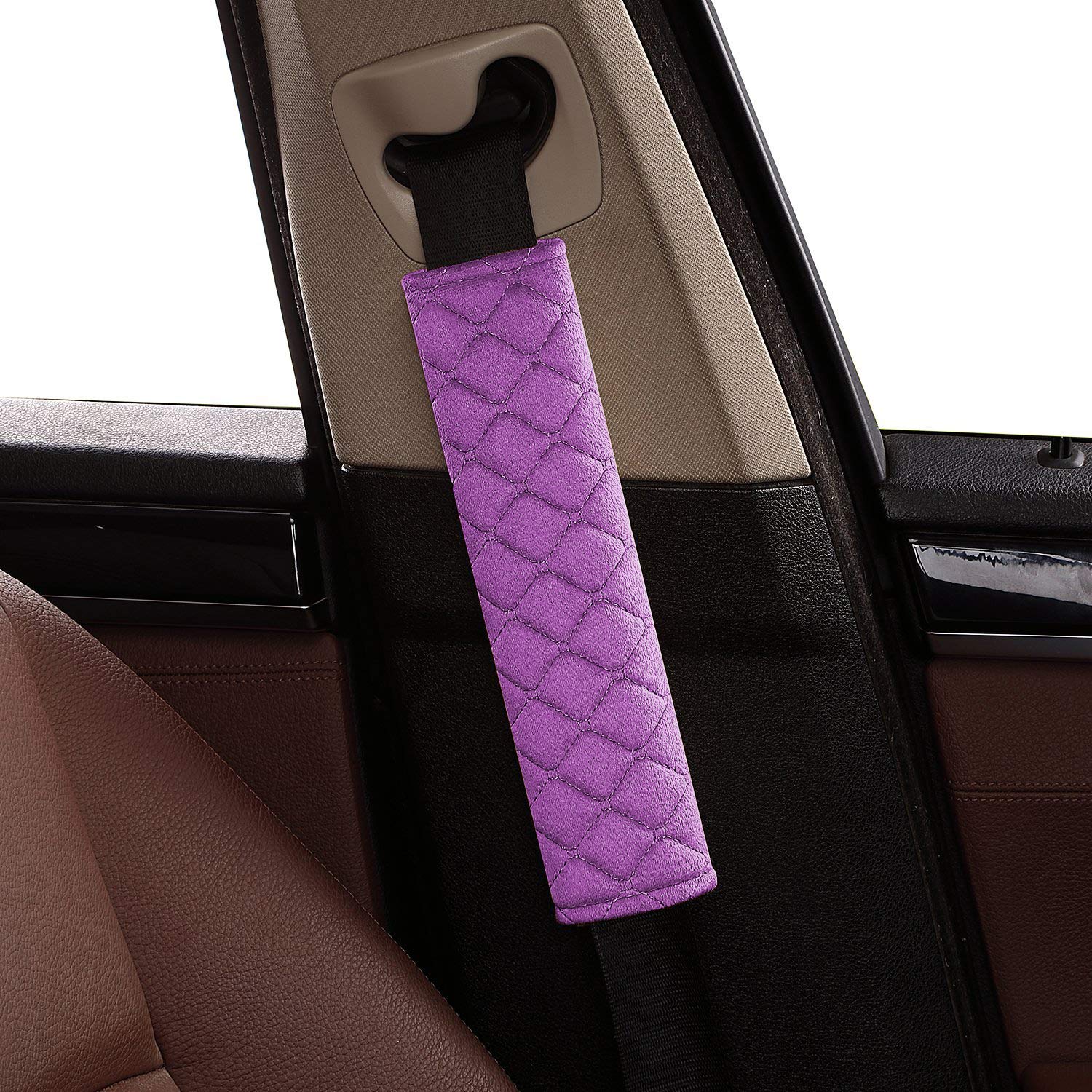 Mikafen 4 Pack Universal Car Seat Belt Pads, Adult Seat Belt Shoulder Strap Covers Harness Pad For Car/Bag,Soft Comfort Helps Protect You Neck Shoulder From The Seat Belt Rubbing (4Pack-Purple)