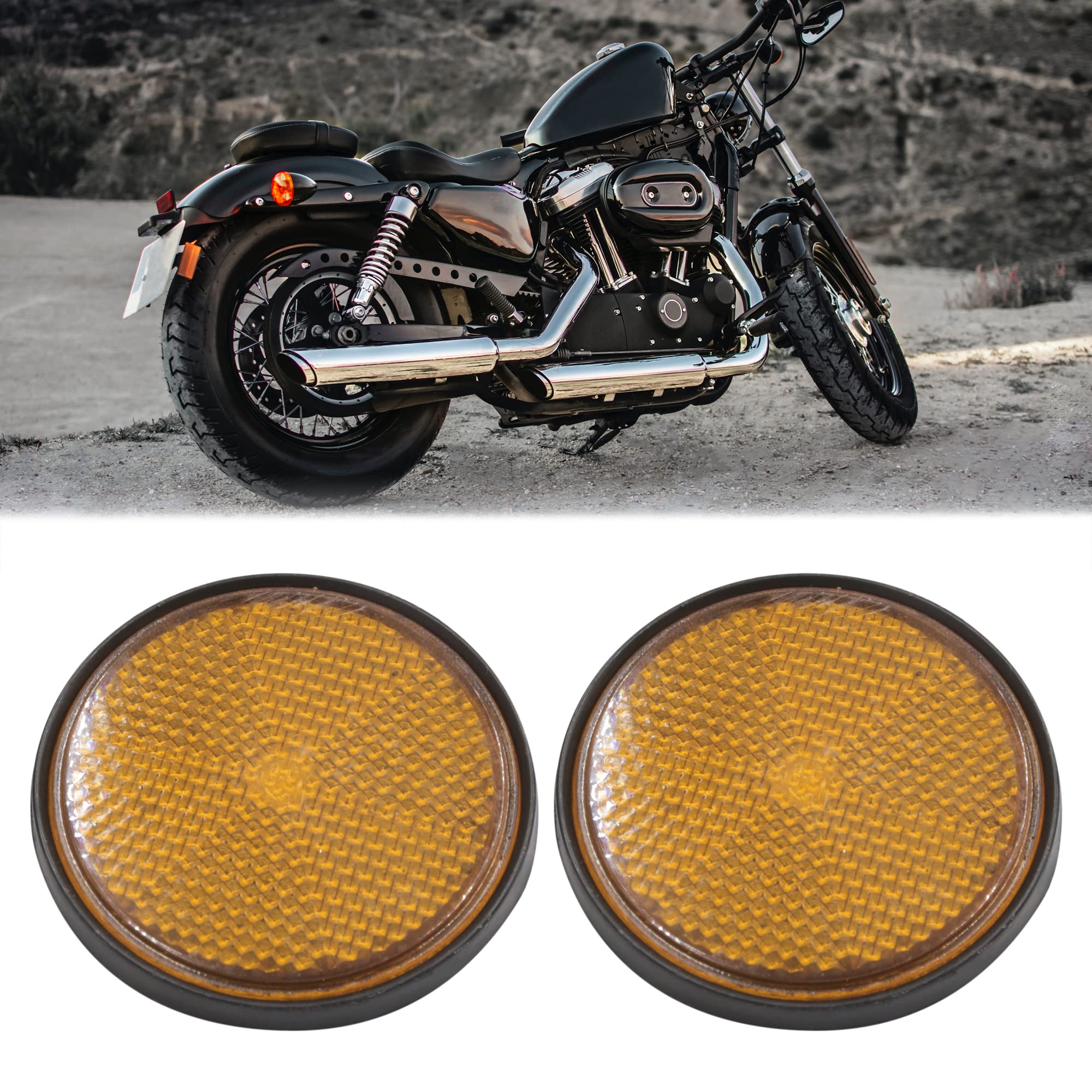 Uxcell A17052200Ux1271 2Pcs 2.2 Inch Dia Motorcycle Scooter Atv Round Reflective Reflectors Orange Black 2 Pack