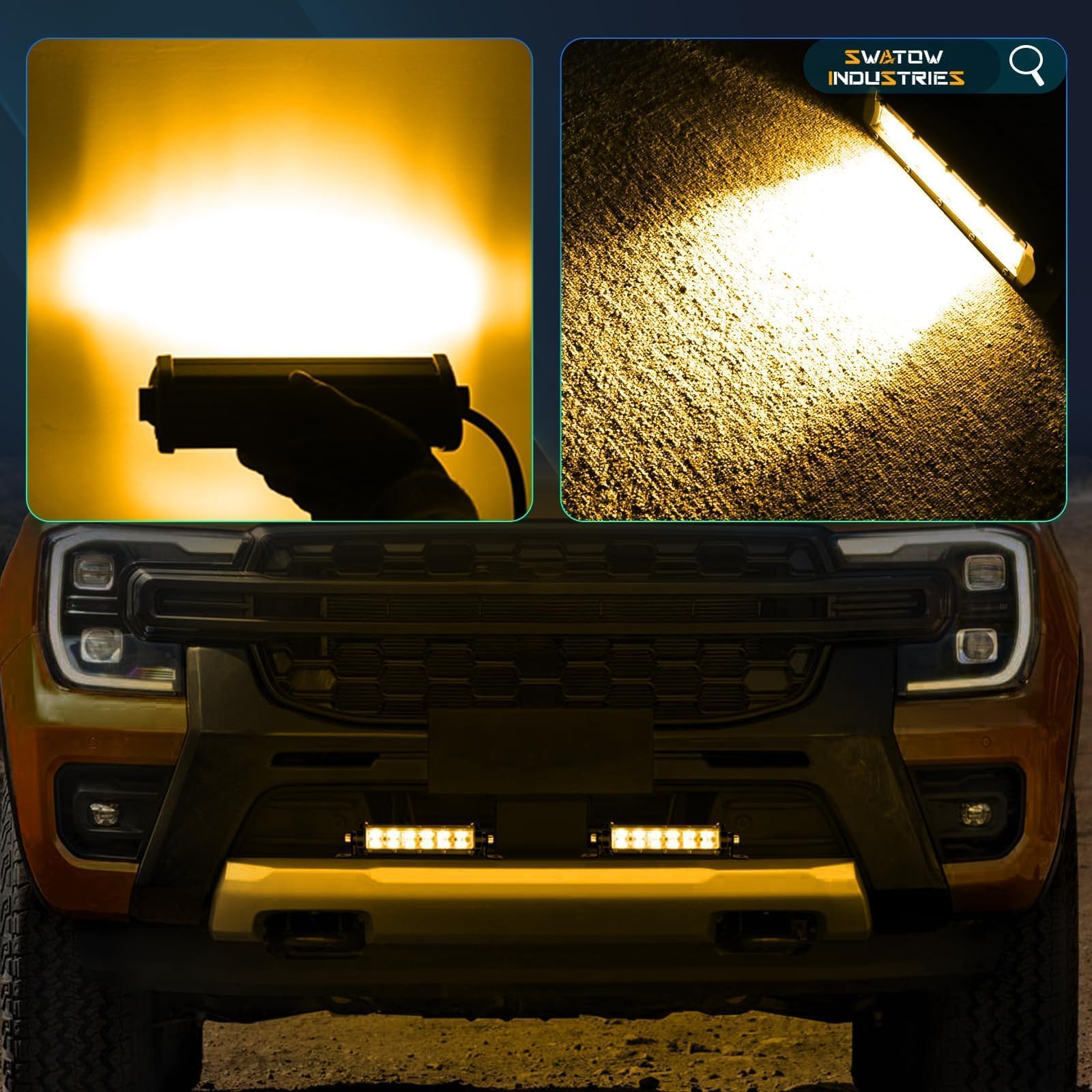 6 Inch Light Bar Amber, Swatow Industries 2Pcs Slim Led Light Bar Spot Flood Offroad Driving Lights Bumper Mounts Amber Fog Ligh
