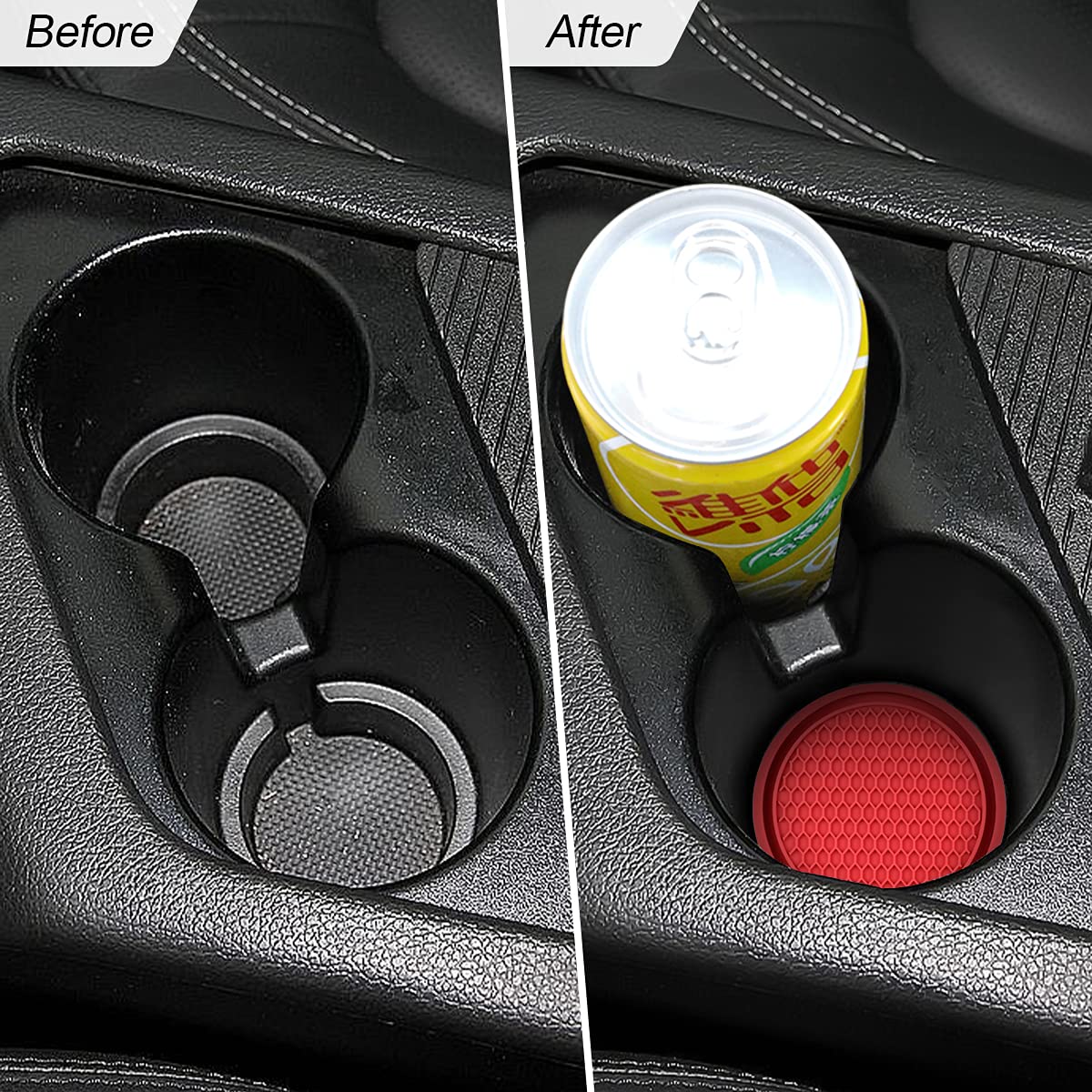 4 Pack Car Cup Holder Coaster, 2.75 Inch Diameter Non-Slip Universal Insert Coaster, Durable, Suitable For Most Car Interior, Car Accessory For Women And Men (Trench/Red)
