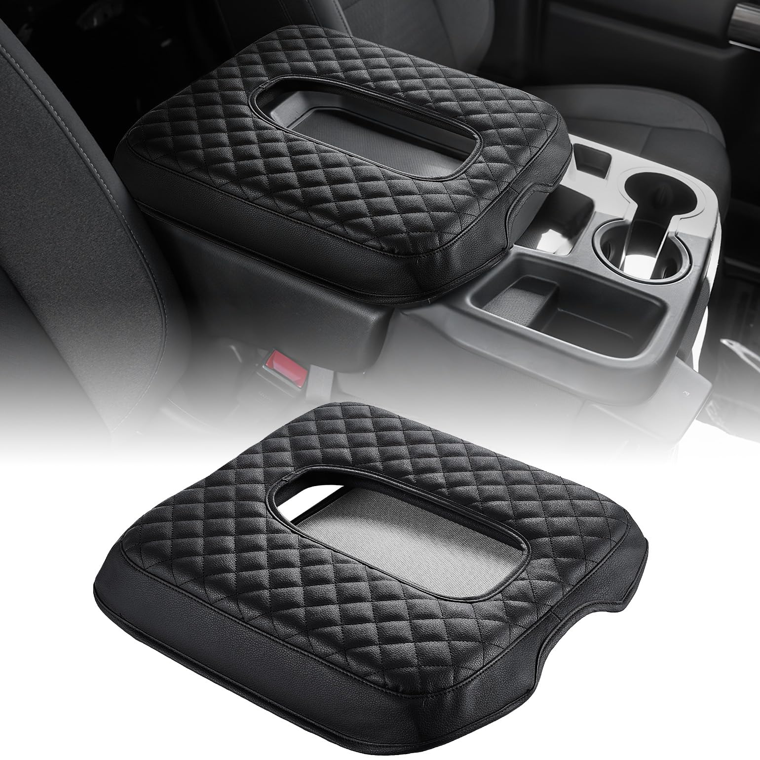JOYTUTUS Center Console Cover Compatible with 2019-2026 Silverado Sierra Jump Seat, Leather Armrest Cover for Car, Black Accesso