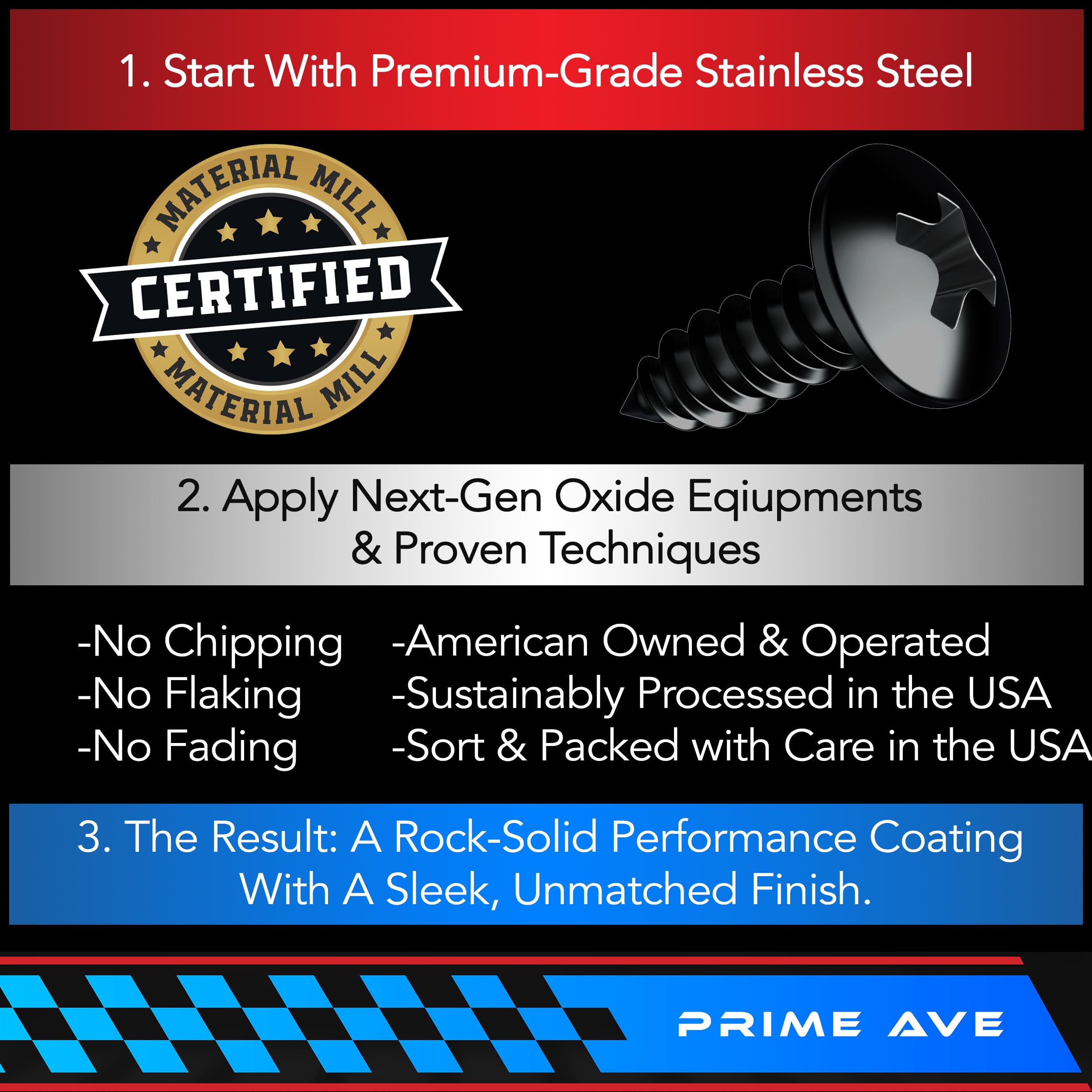 Prime Ave Black Oxide Stainless Steel License Plate Screws For License Plates, Frames, Covers - Rust Proof Licence Plate Screw S