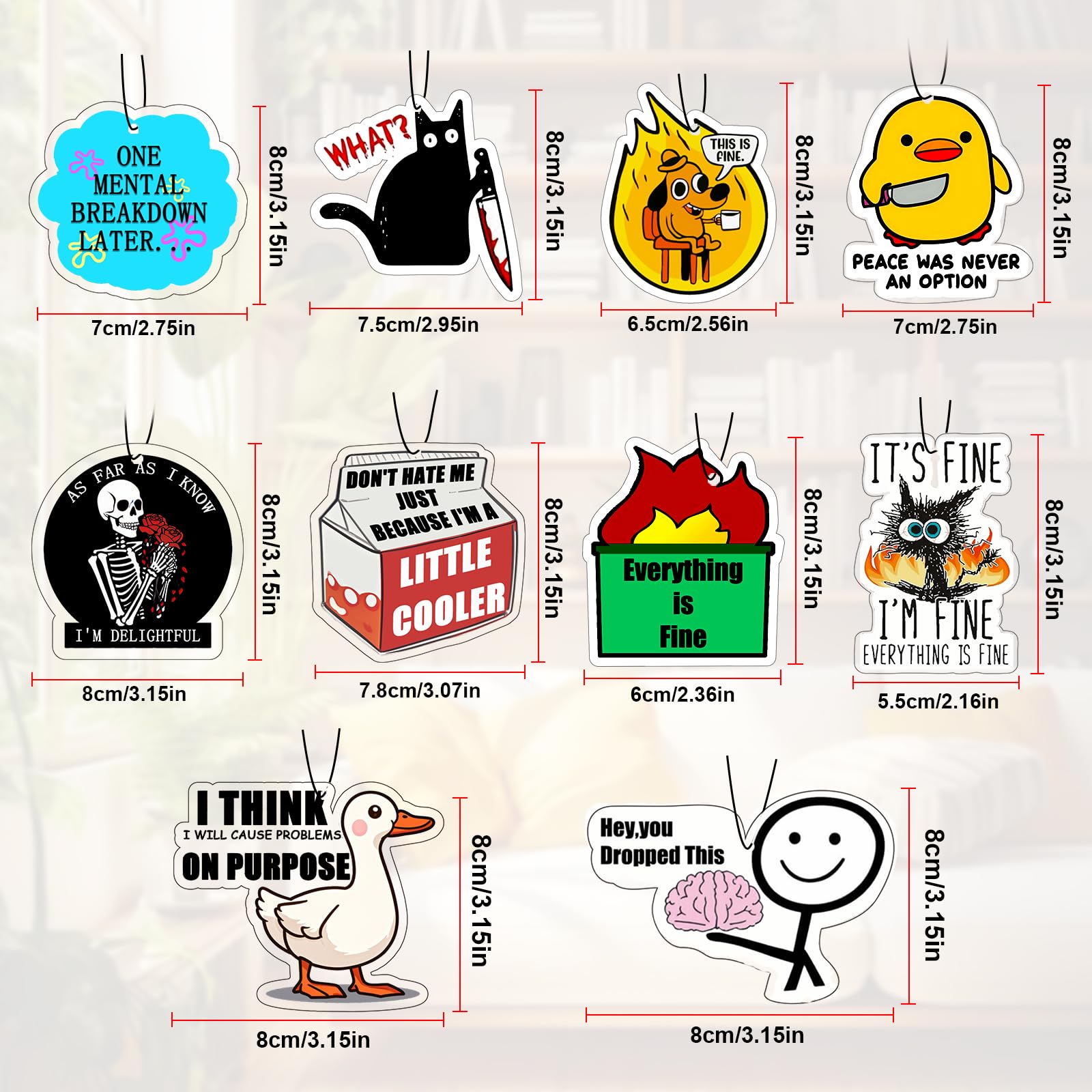 10Pcs Funny Car Air Freshener Hanging Decor Cute Accessories for Auto Interior, Funny Mirror Decor Hanging Cars Freshener Interi