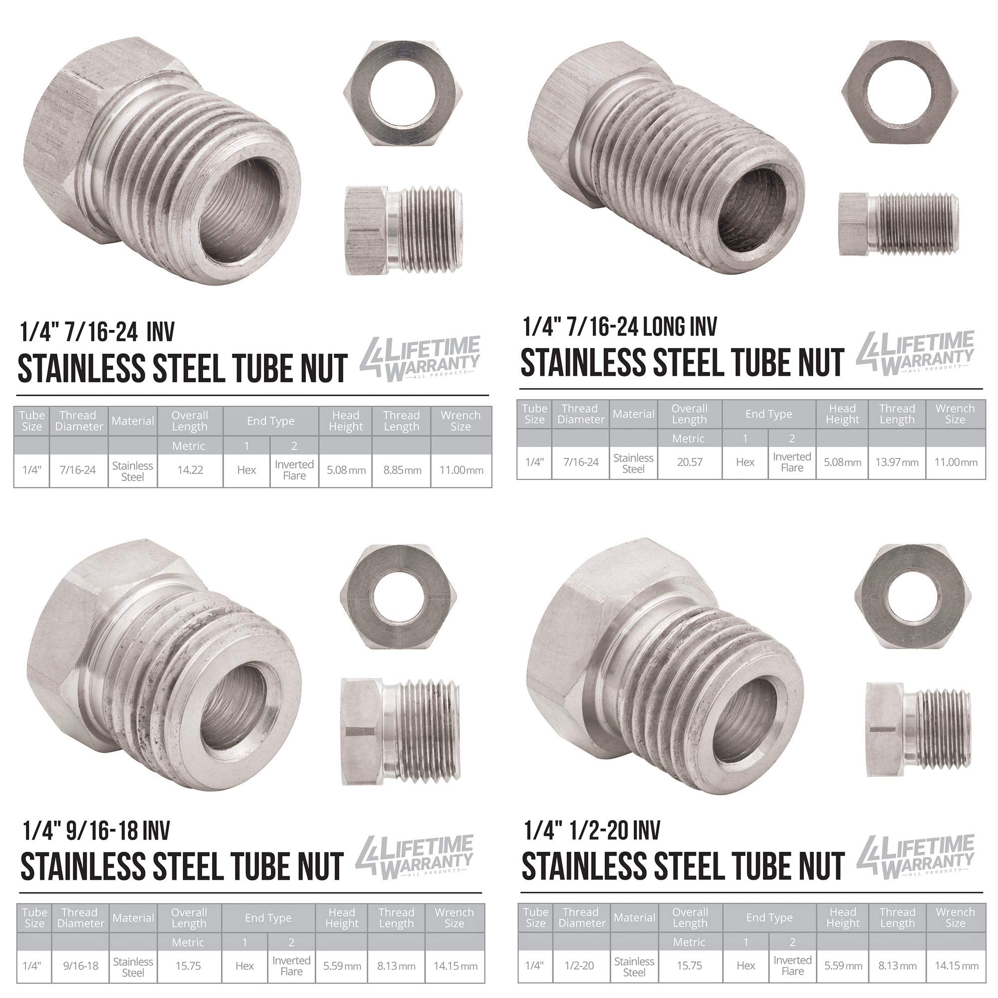 4Lifetimelines 25 Ft 1/4 Stainless Steel Brake Line Replacement Tubing Coil And Fitting Kit, 16 Fittings Included, Inverted Flar