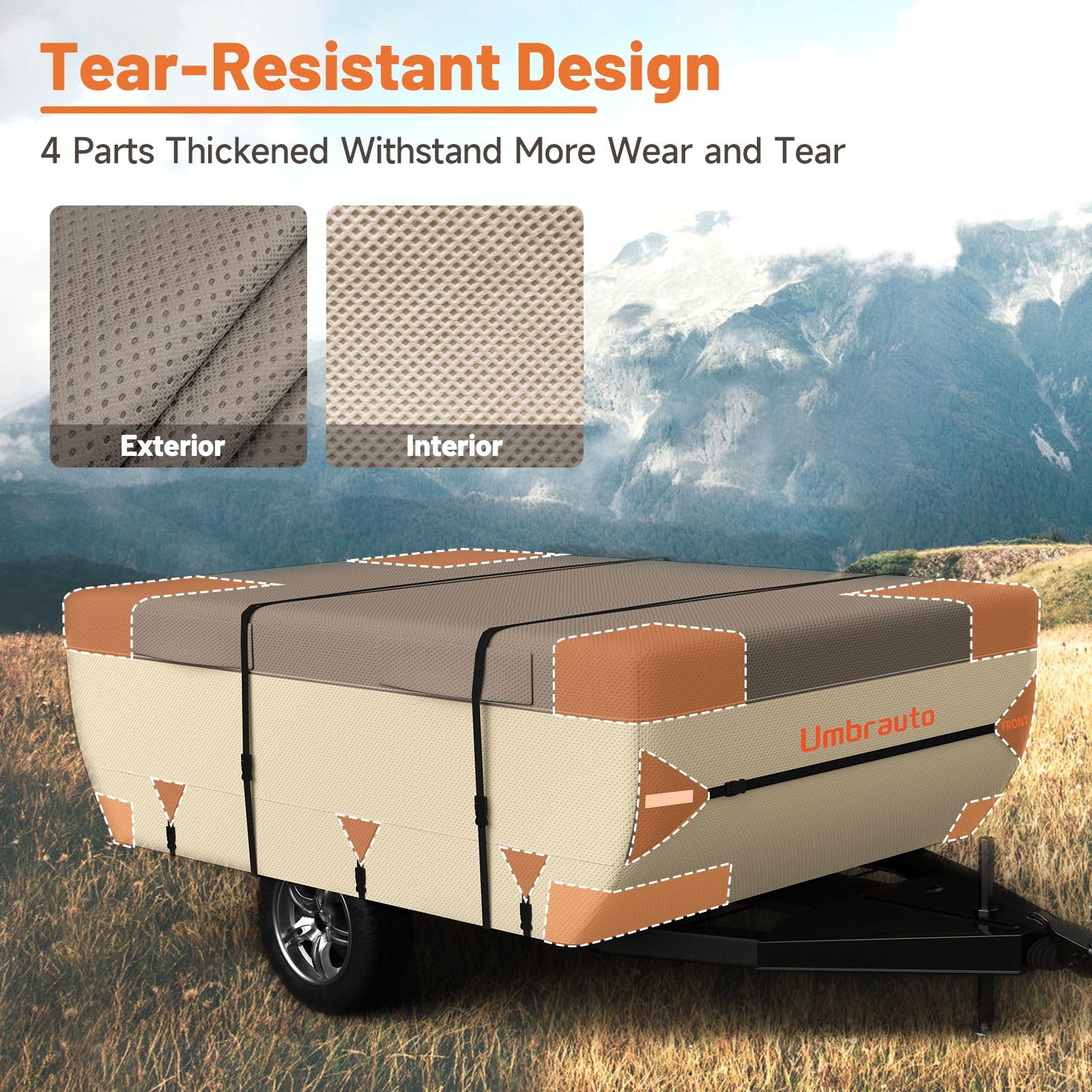 Umbrauto Pop Up Camper Cover - 7-Layer Waterproof, Windproof, Heavy-Duty, Fits 18-20FT, Khaki