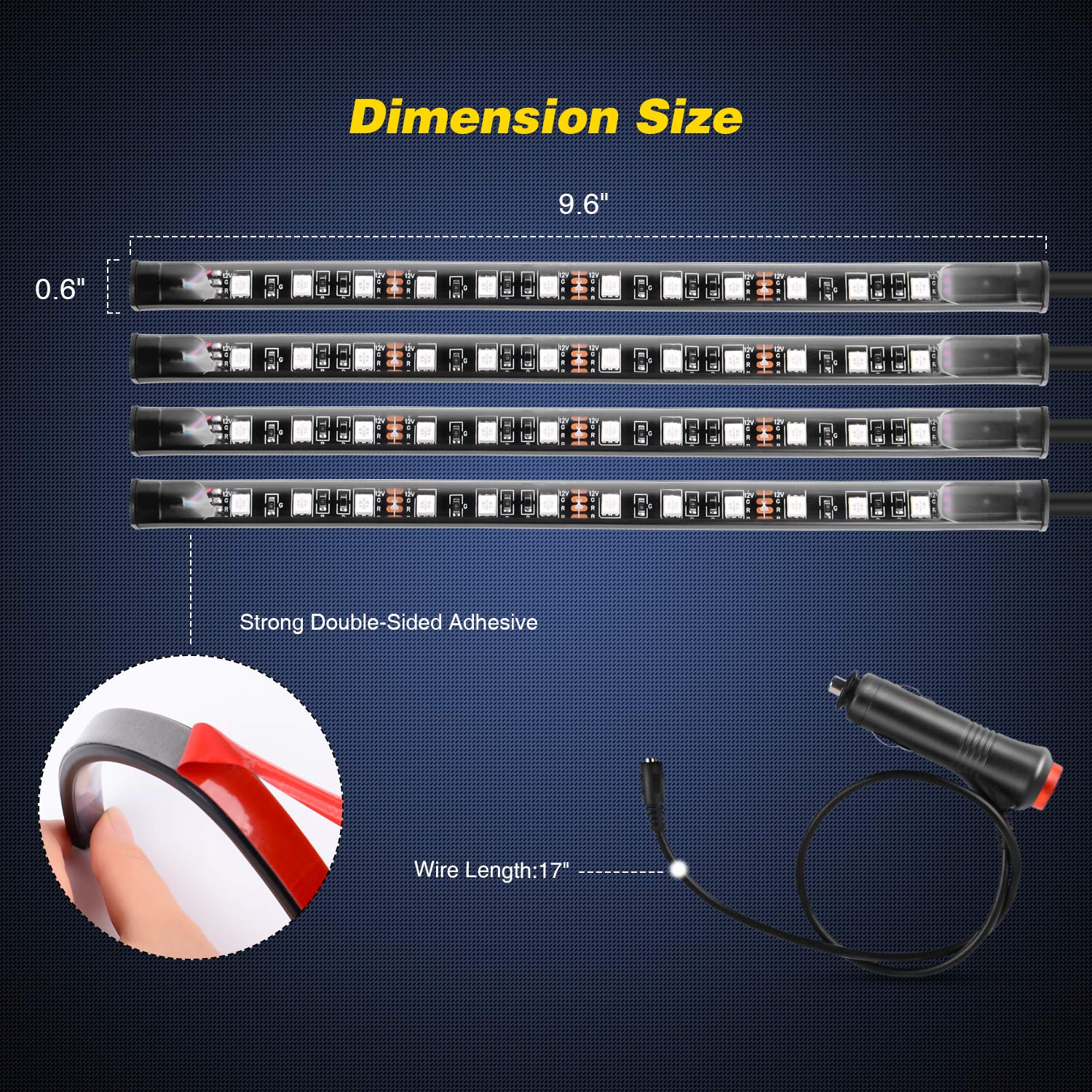 Nilight TR-06 Multicolor 48 LED Car Strip Lights, Remote Control, Sound Active, RGB, 2-Year Warranty, Under Dash Lighting Kit