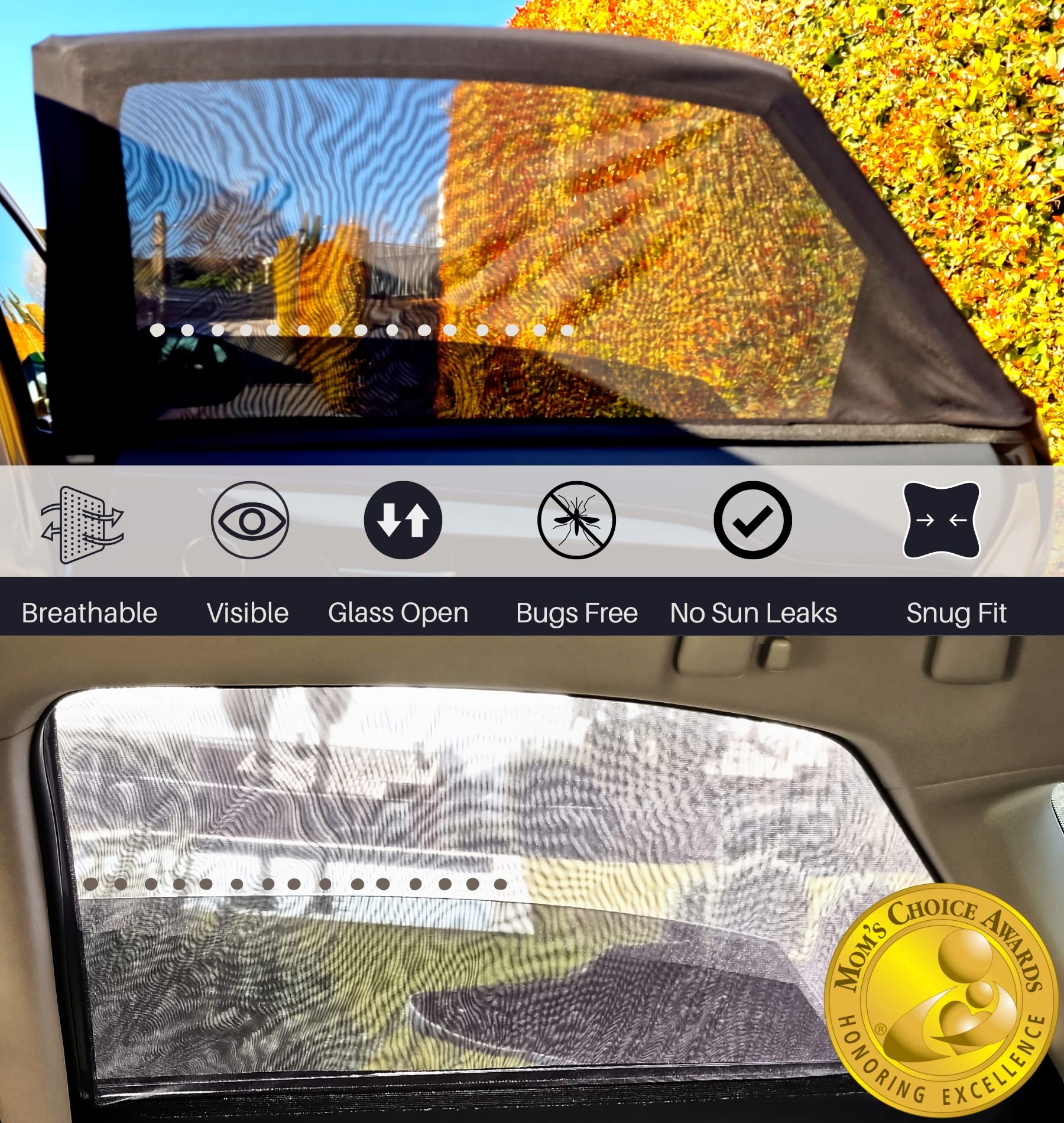S/R Car Window Shades For Baby (12 Sizes) - Stretchy Breathable Mesh Fits Like A Sock, Full Side Window Covers For Sun, Heat & B