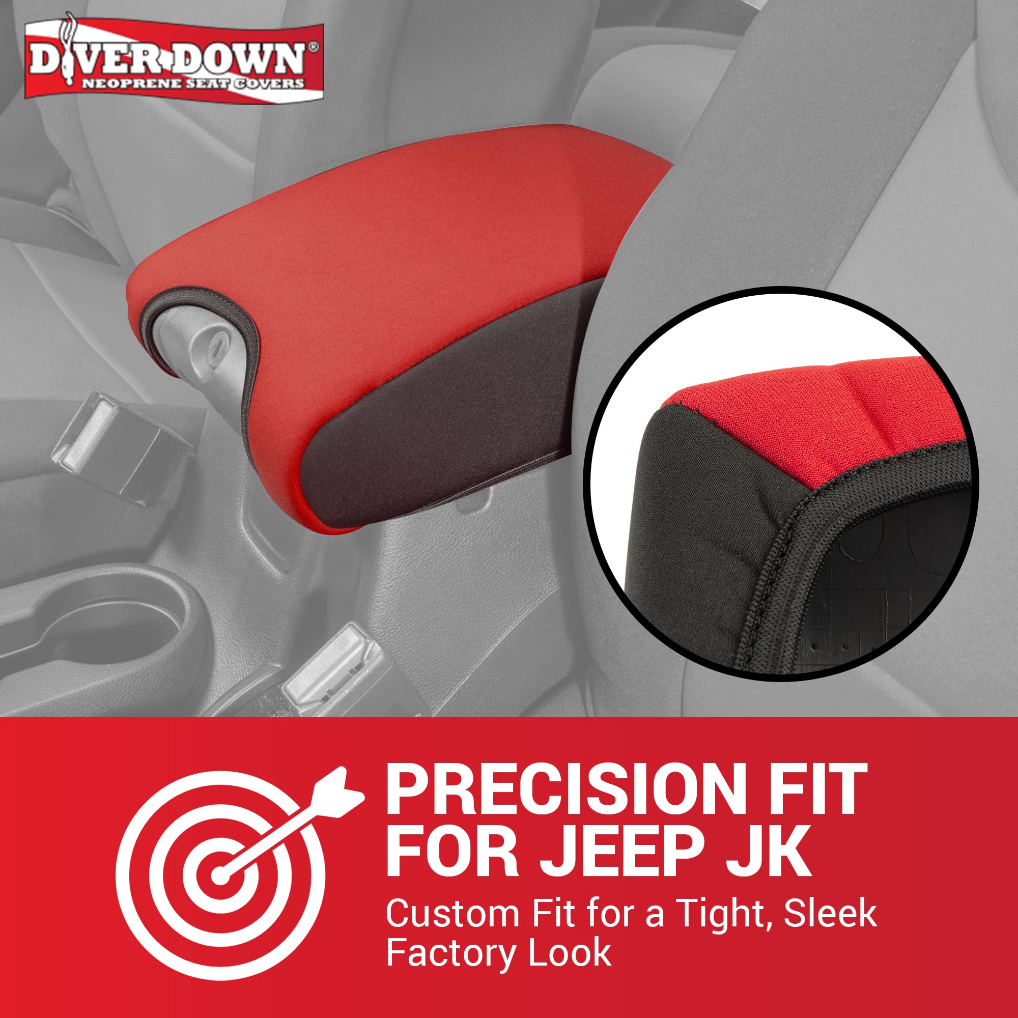 Diver Down Neoprene Center Console Cover - Fits Jeep 2007-2018 Jk Jku Wrangler - Cushioned Armrest Cover - Doesn'T Burn Your Elbow - Tight Custom Fit - Comfortable Foam Armrest Pad (11-18 Tan)