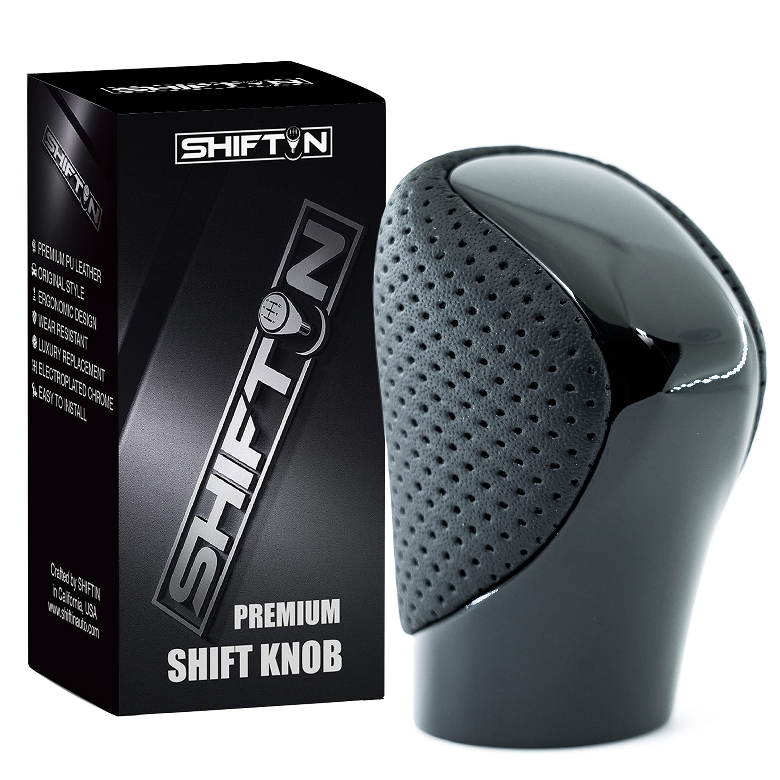 Shiftin Gear Shift Knob Shifter For Lexus Es Gs Gx Is Nx Rc Rx 200T 300 350 3450H 450Hl 350L (Black Leather/Piano Black)
