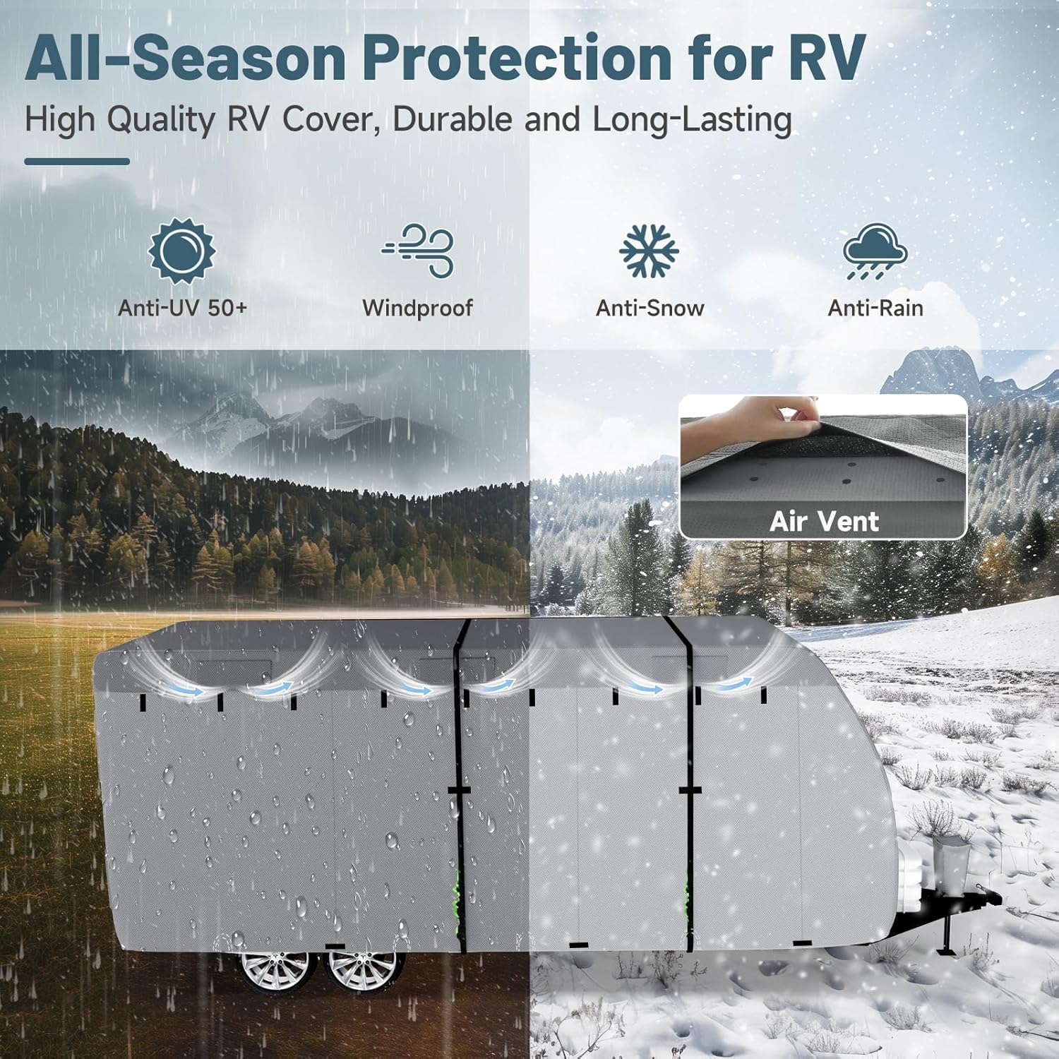Umbrauto Rv Cover 30-33Ft Travel Trailer: 7 Layer Top Camper Cover, Waterproof Trailer Cover For Toy Hauler With Tongue Jack Cov