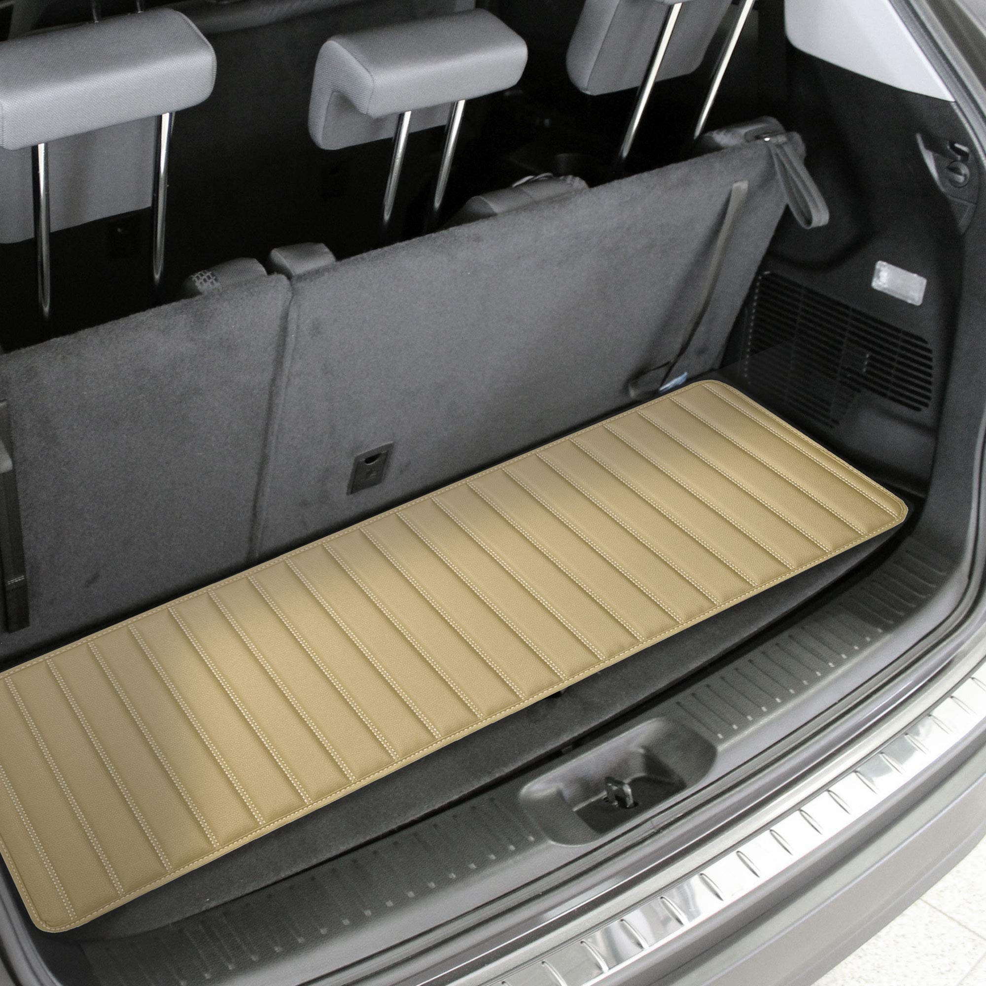 Fh Group F16500 Deluxe Heavy-Duty Faux Leather Multi-Purpose Cargo Liner, Striped, 14   , Beige Color W. Gift- Fit Most Car, Tru