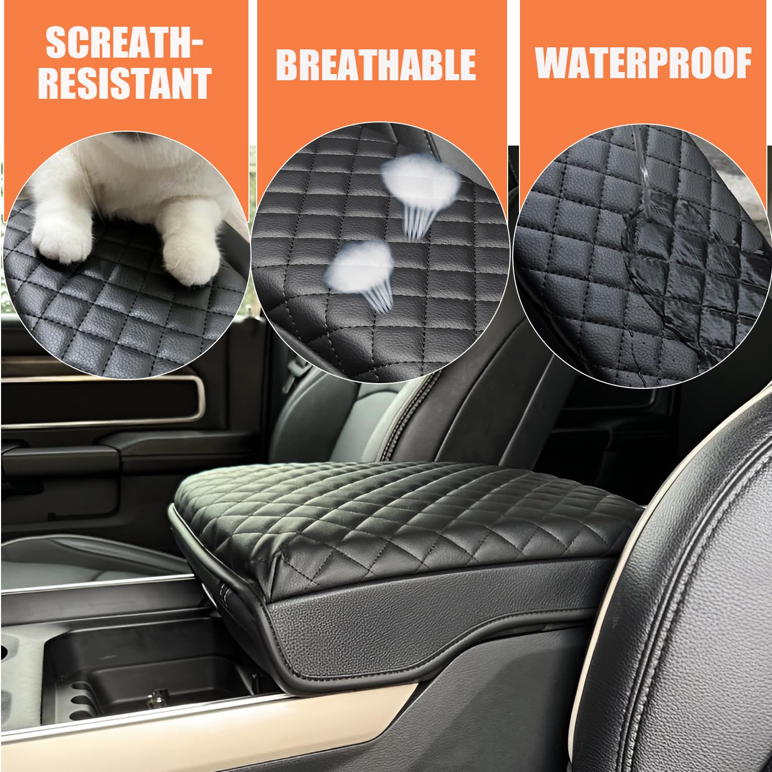 ANMOSVO for Dodge RAM Center Console Cover - 2019-2024 2025 Dodge RAM 1500 2500 3500 Armrest Cushion Cover for Dodge Ram 1500 25