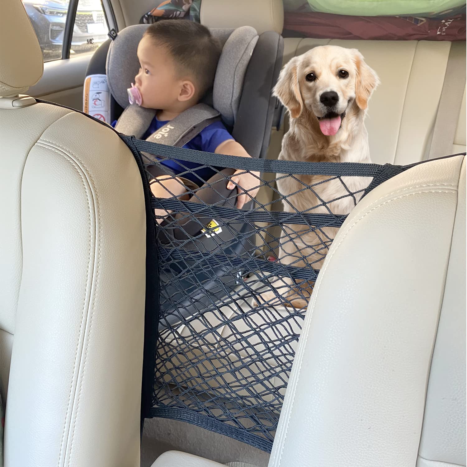 LUSTRE MBVBN 3-Layer Car Mesh Organizer, Black Nylon Seat Back Net Bag for Pets & Kids, Model 1, Cargo Tissue Holder, Car Accessories