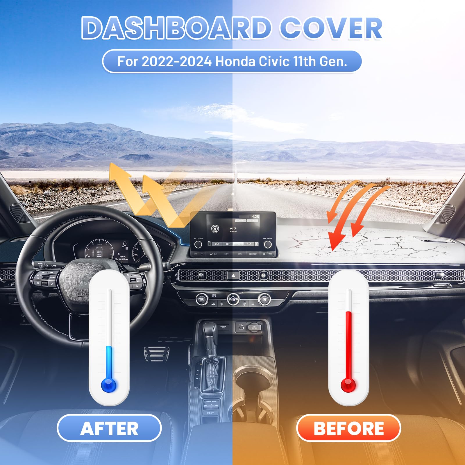 Sunsdrew Civic Dash Cover For 2025 2024 2023 2022 Honda Civic Dashboard Cover Mat For Civic 11Th Gen. Accessories Sun Shade Non-