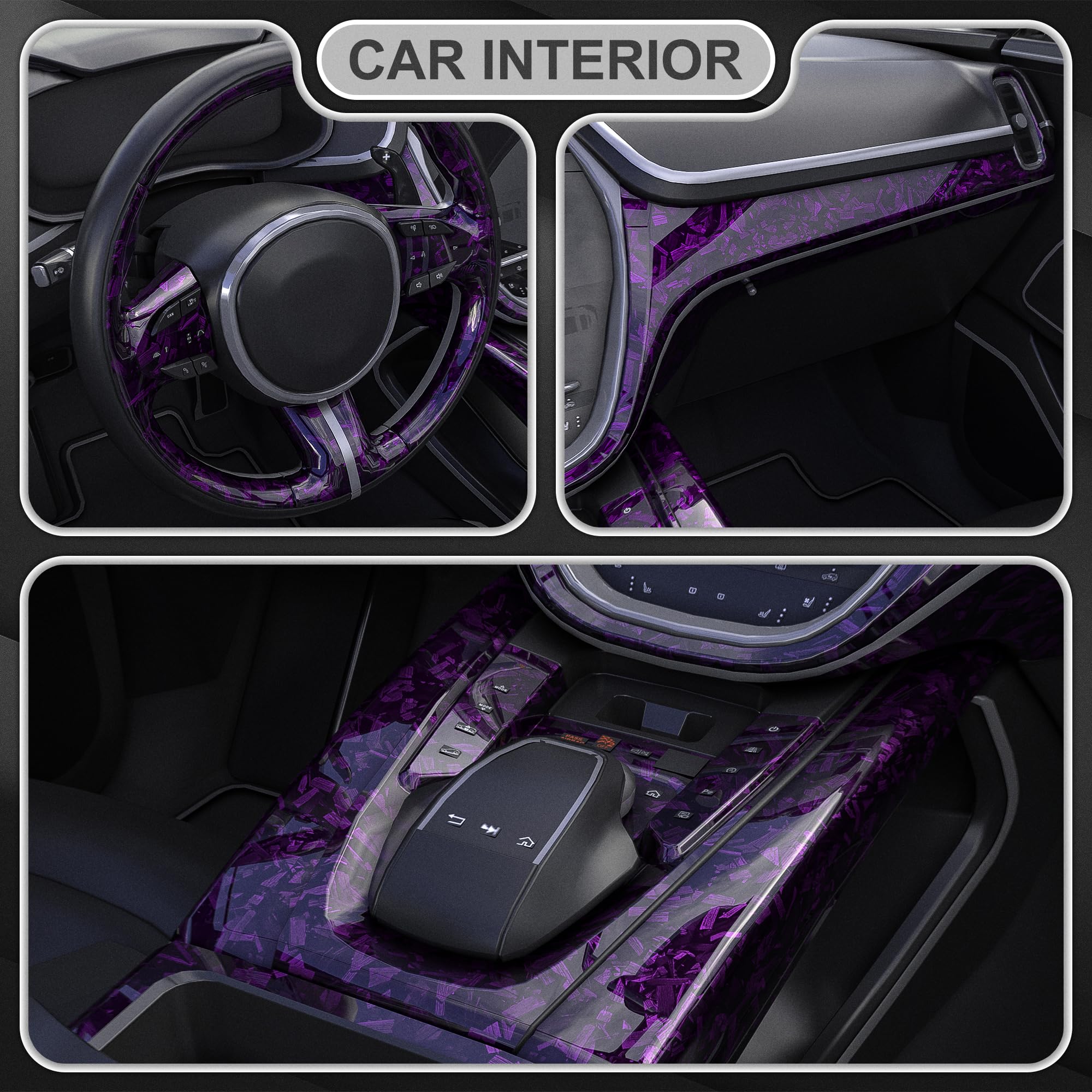 Lypumso Purple Forged Carbon Fiber Vinyl Wraps, Adhesive Wrap Vinyl Roll For Full Car Wraps, Auto Interior Stickers Sheets Films