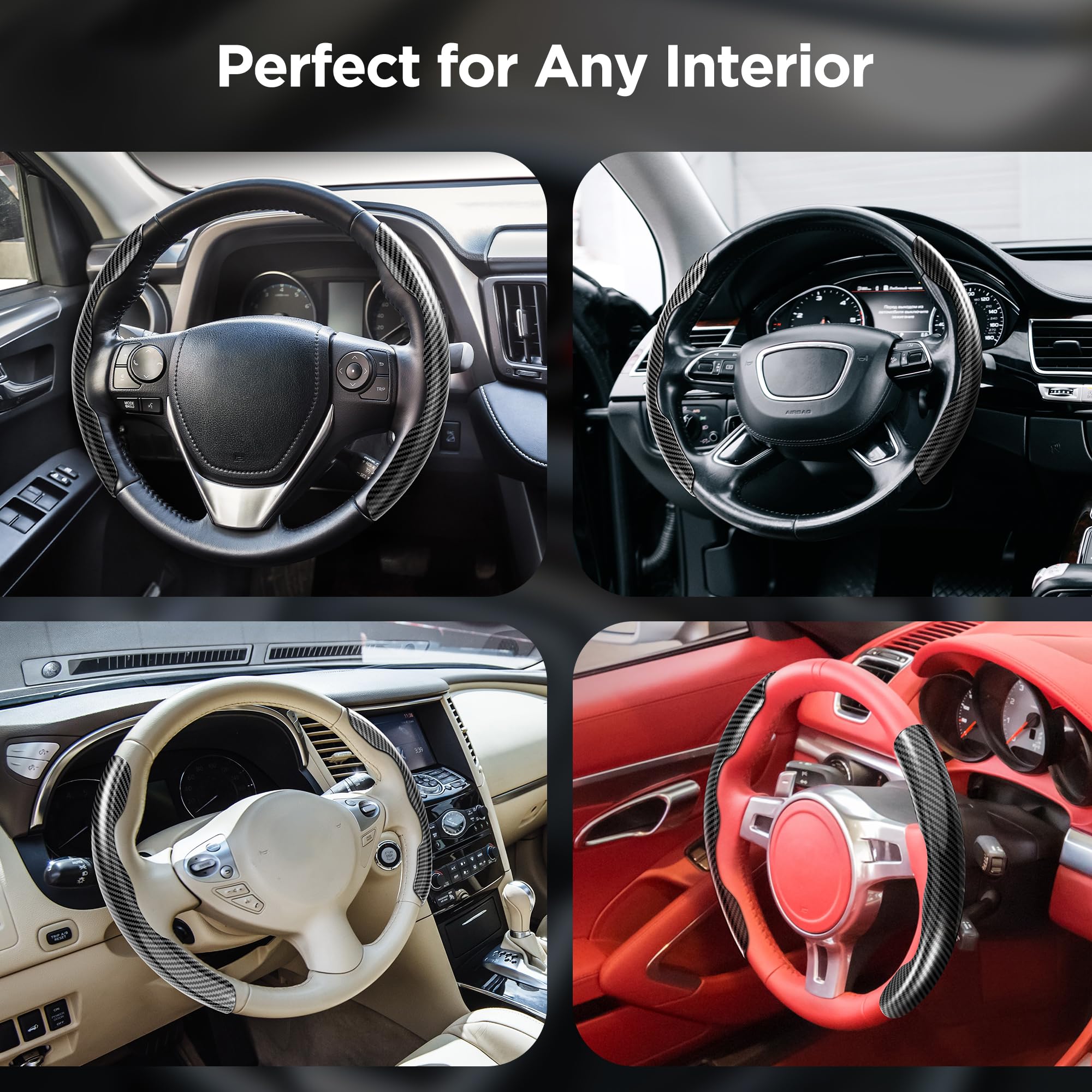 Benloc Hard Carbon Fiber Steering Wheel Cover, Universal Car Steering Wheel Cover Protector, Segmented Non-Slip Carbon Fiber Car