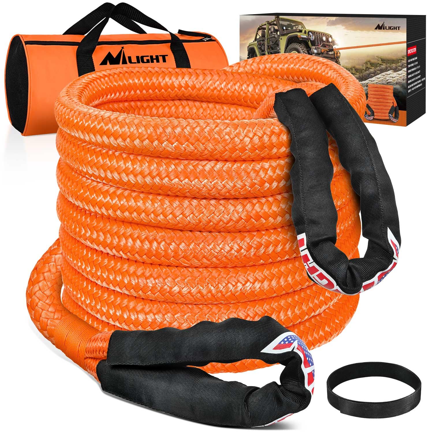 Nilight Kinetic Recovery Rope 28,600LBS 7/8'' x 20ft Snatch Strap Heavy Duty Offroad Towing Strap Kit Vehicle Recovery kit for U