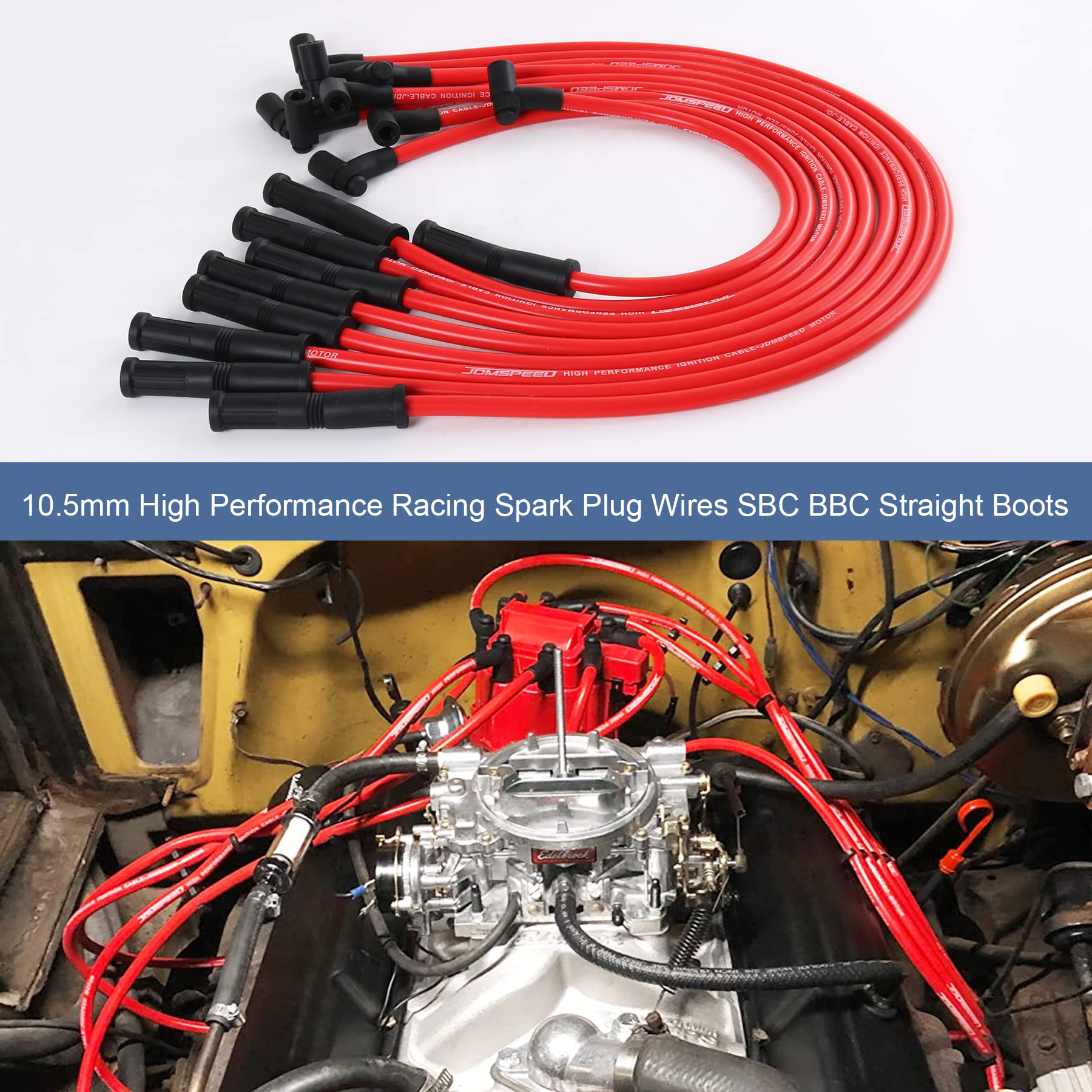 Jdmspeed New Hei Spark Plug Wires Set 90 To Straight Compatible With Sbc Bbc 350 383 400 454 V8 10.5Mm