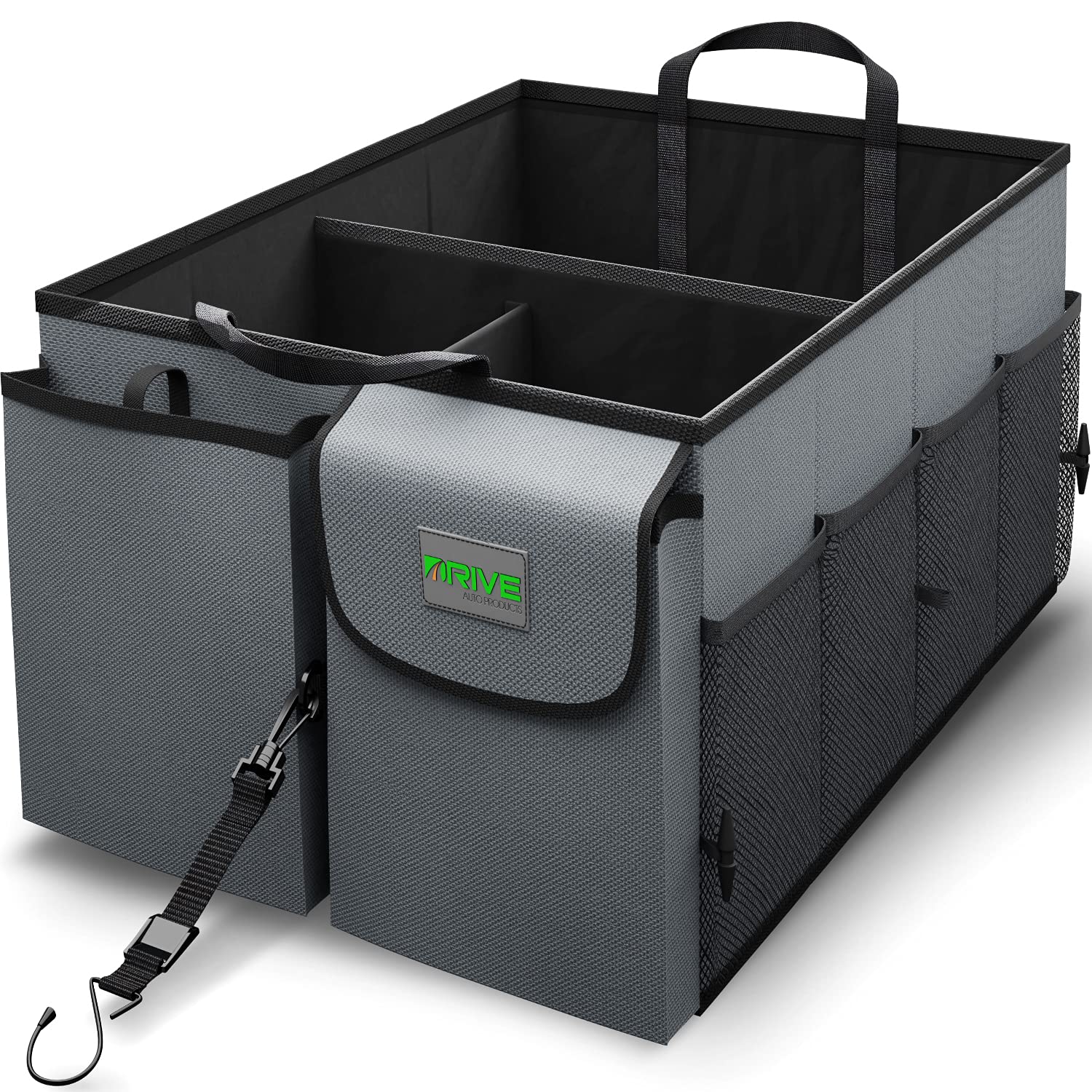 Drive Auto Compact Car Trunk Organizer - Adjustable Straps, Canvas, Grey, 1 Pack, Model FBA_635635175207