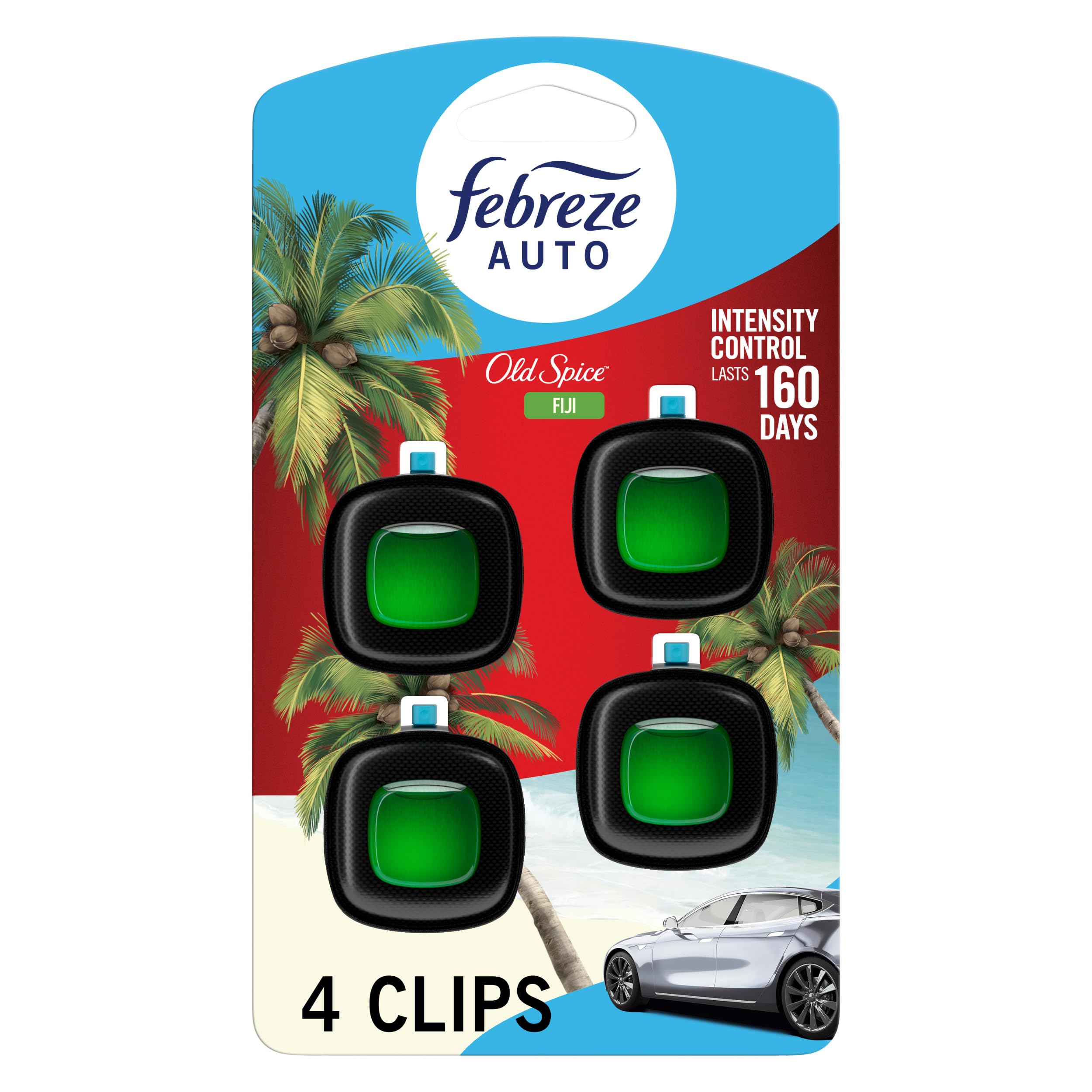Febreze Car Air Freshener Vent Clip Old Spice Fiji Scent, .07 Oz. Car Vent Clip, Pack Of 4