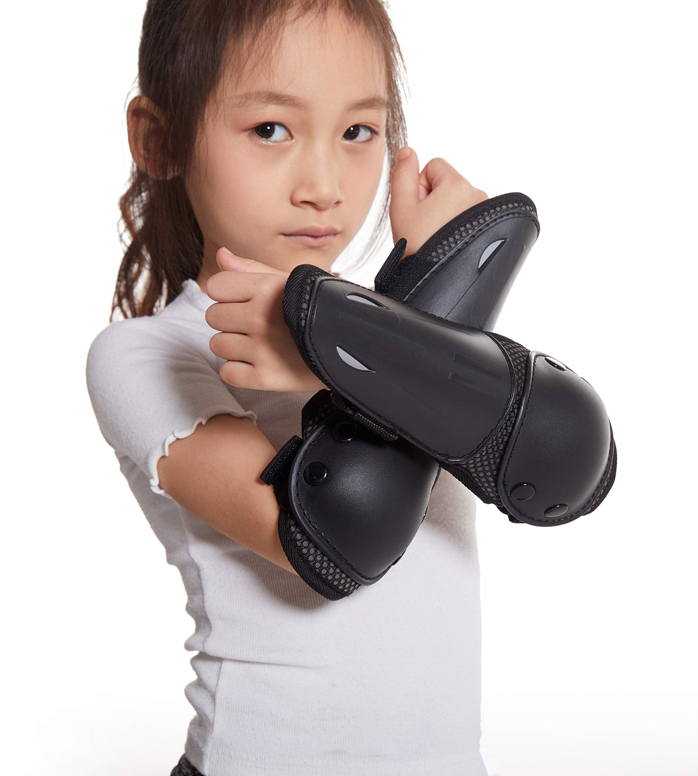 Reomoto Kids Full Body Protector Gear - Black Leather Vest with Knee & Elbow Protectors for Dirt Bike, Motorcycle, Skiing, Cycling