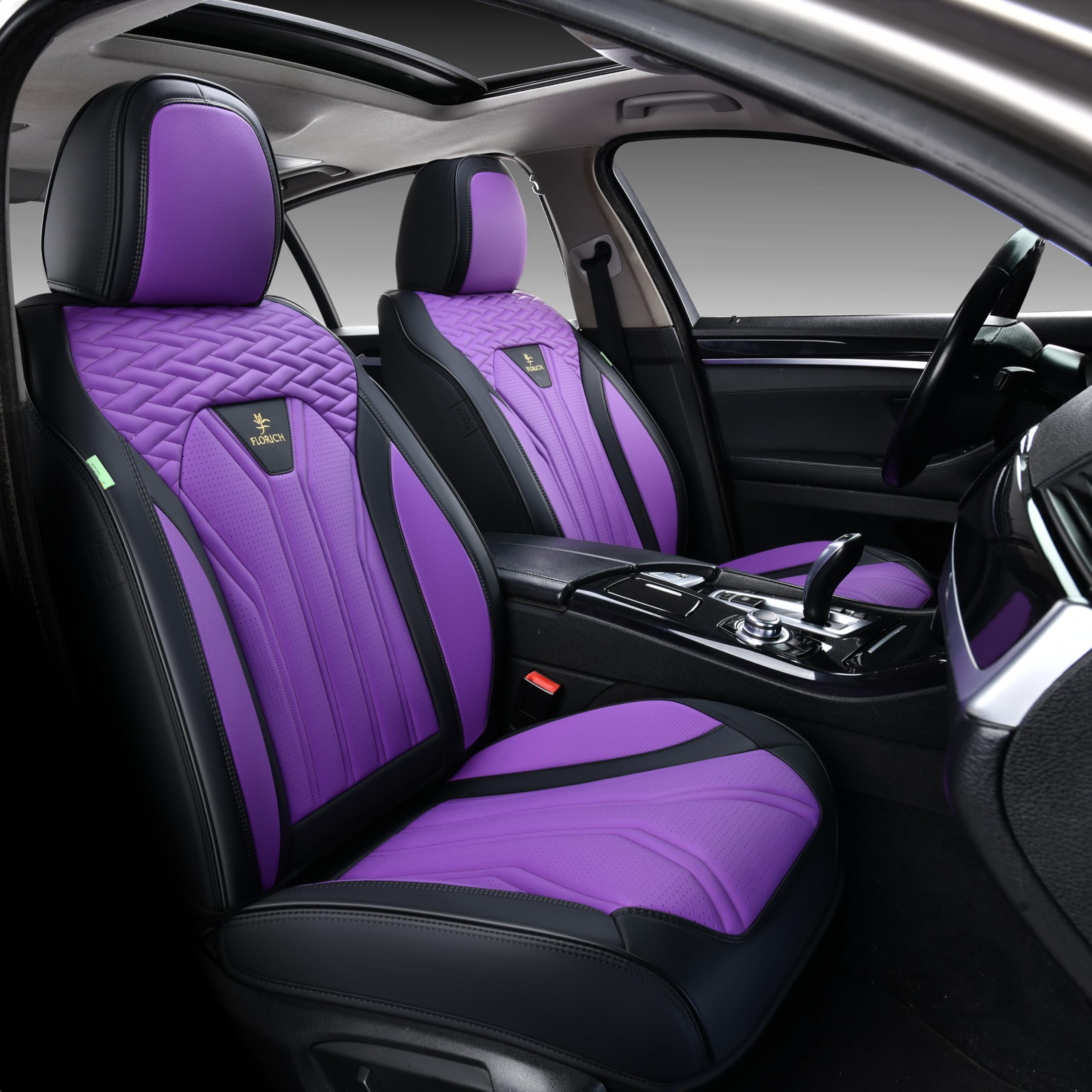 FLORICH Full Set Automotive Seat Covers, Leather Purple & Black, KWZ-204 for 5 Seats, Car Seat Protectors for Most Cars and Trucks
