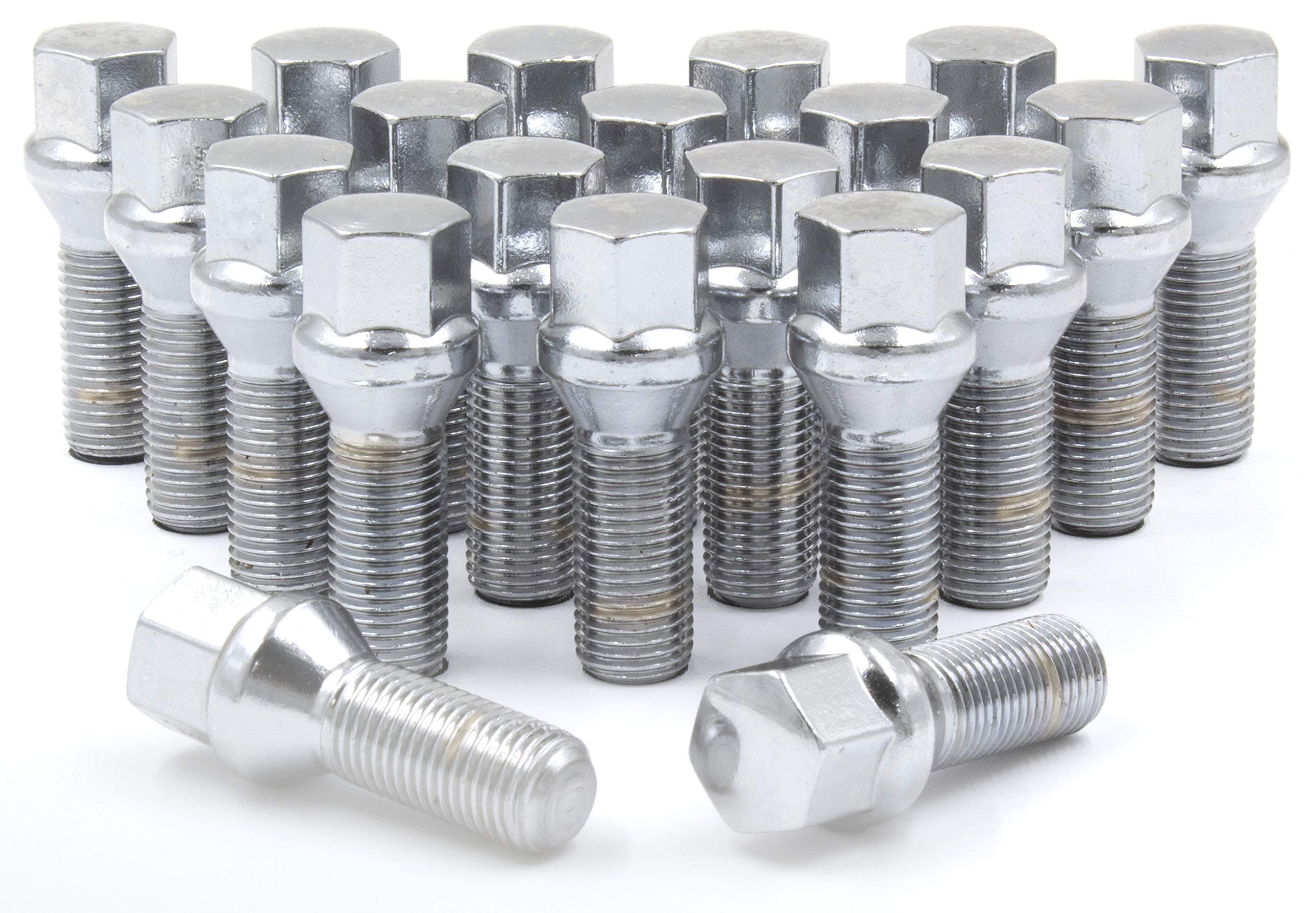 Wheel Accessories Parts Set Of 20 Chrome 12X1.75 Lug Bolt Kit Cone Seat Acorn 17Mm Hex, 28Mm Shank Length, M12X1.75 Thread Cone 
