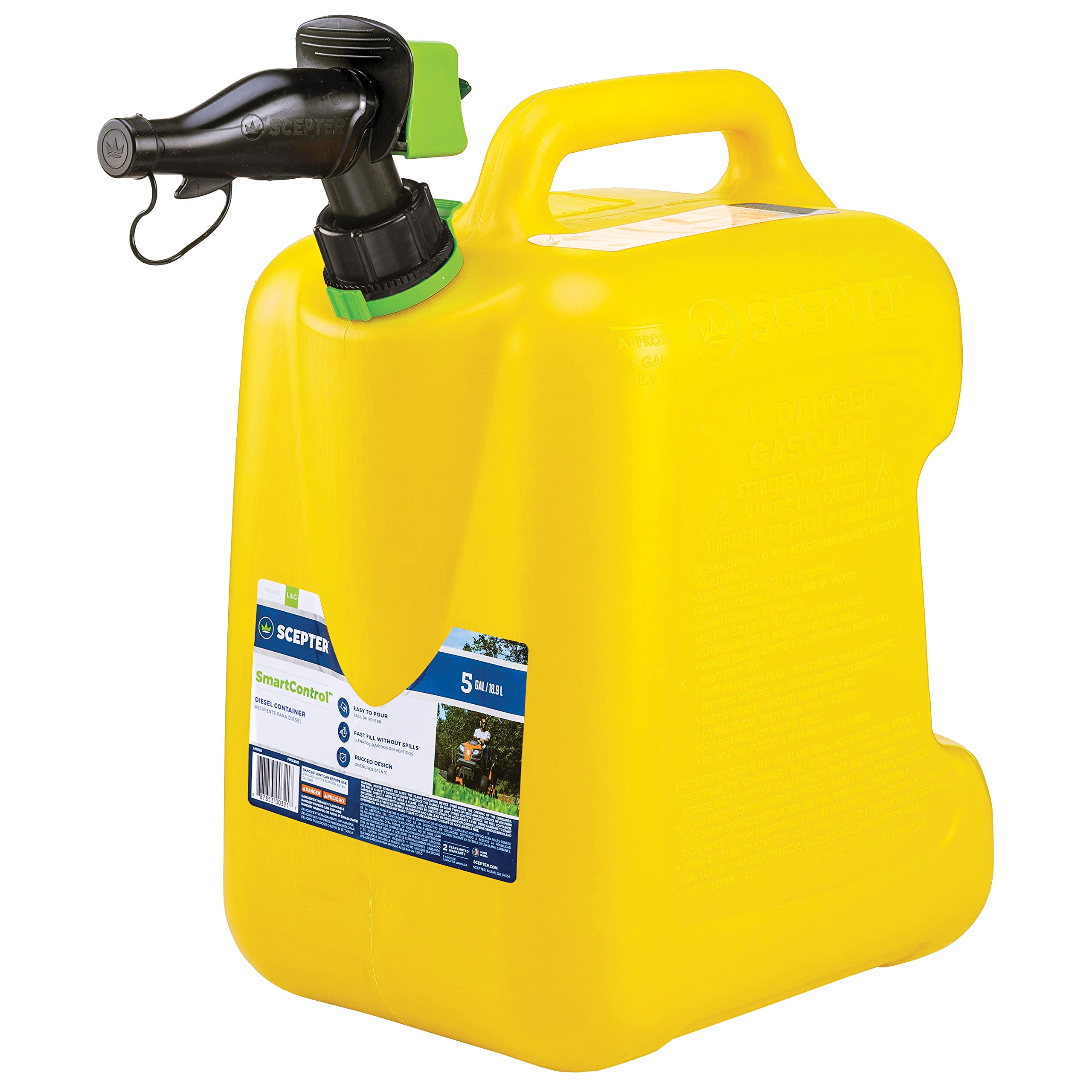 Scepter FSCD552 Fuel Container with Spill Proof SmartControl Spout, Yellow Diesel Can, 5 Gallon