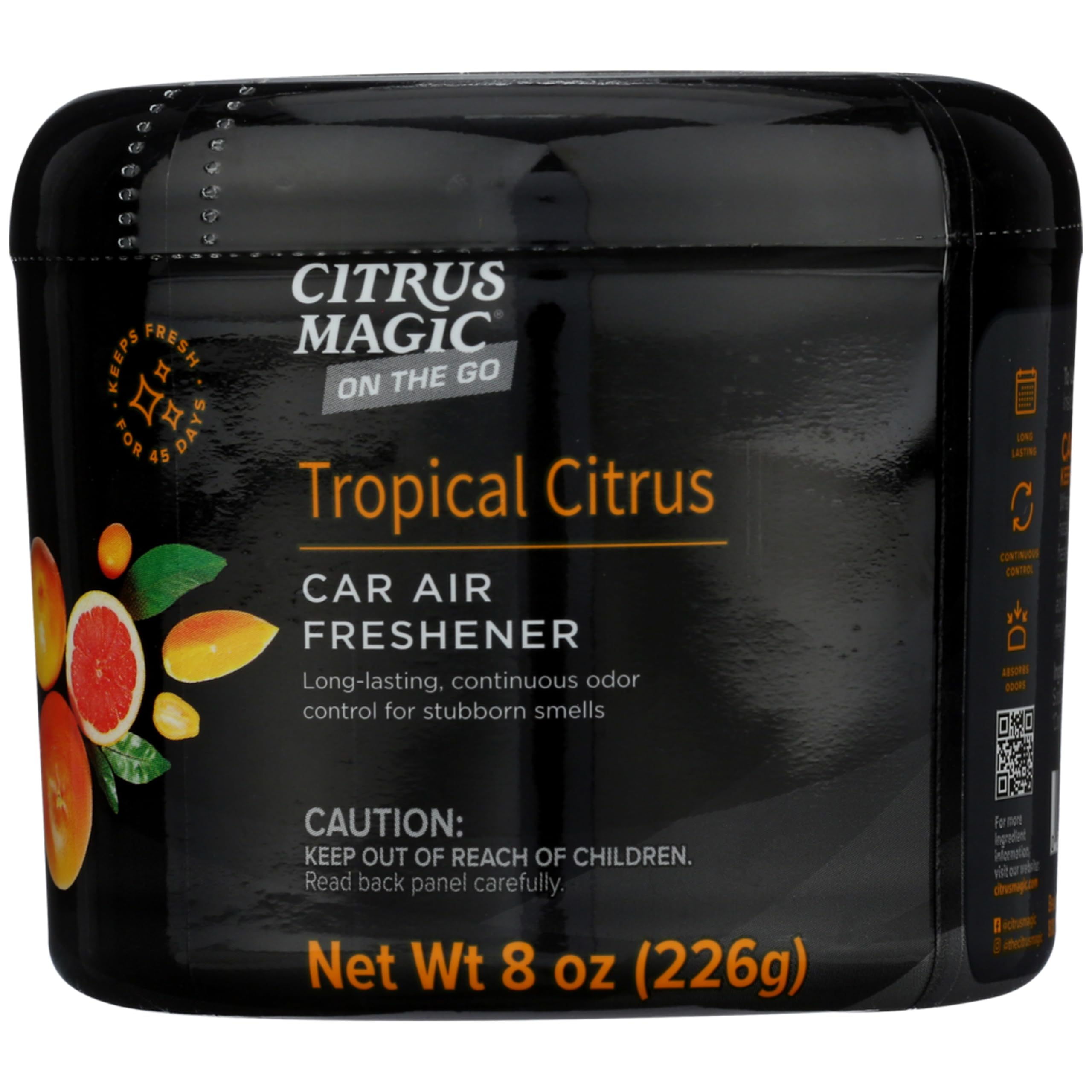 Citrus Magic On The Go Odor Absorbing Solid Air Freshener For Auto, Tropical Citrus, 8-Ounce