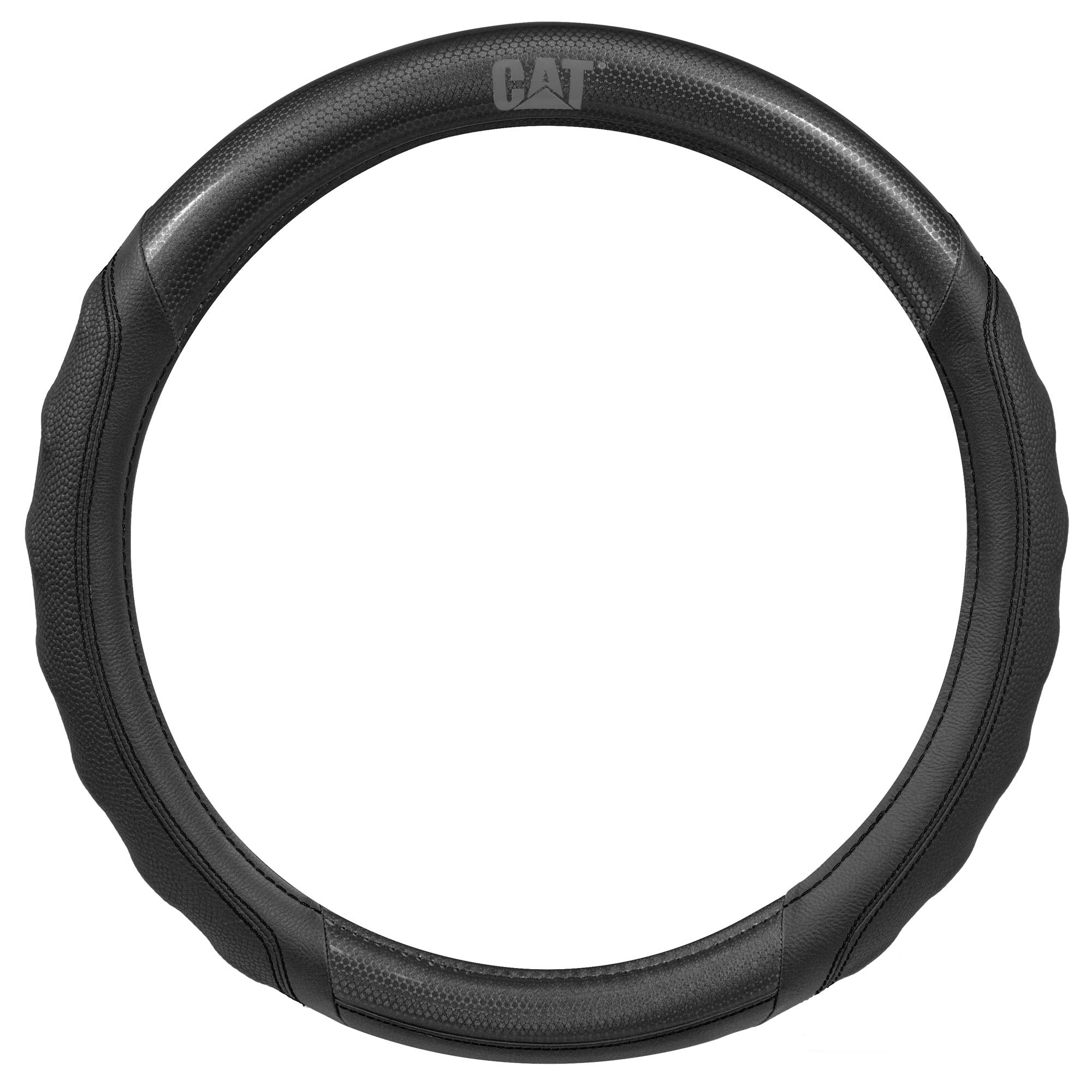 CAT HexSport Steering Wheel Cover, 15" Standard Size, Black Carbon Fiber, Durable Leather, Model CASW-7812-BK