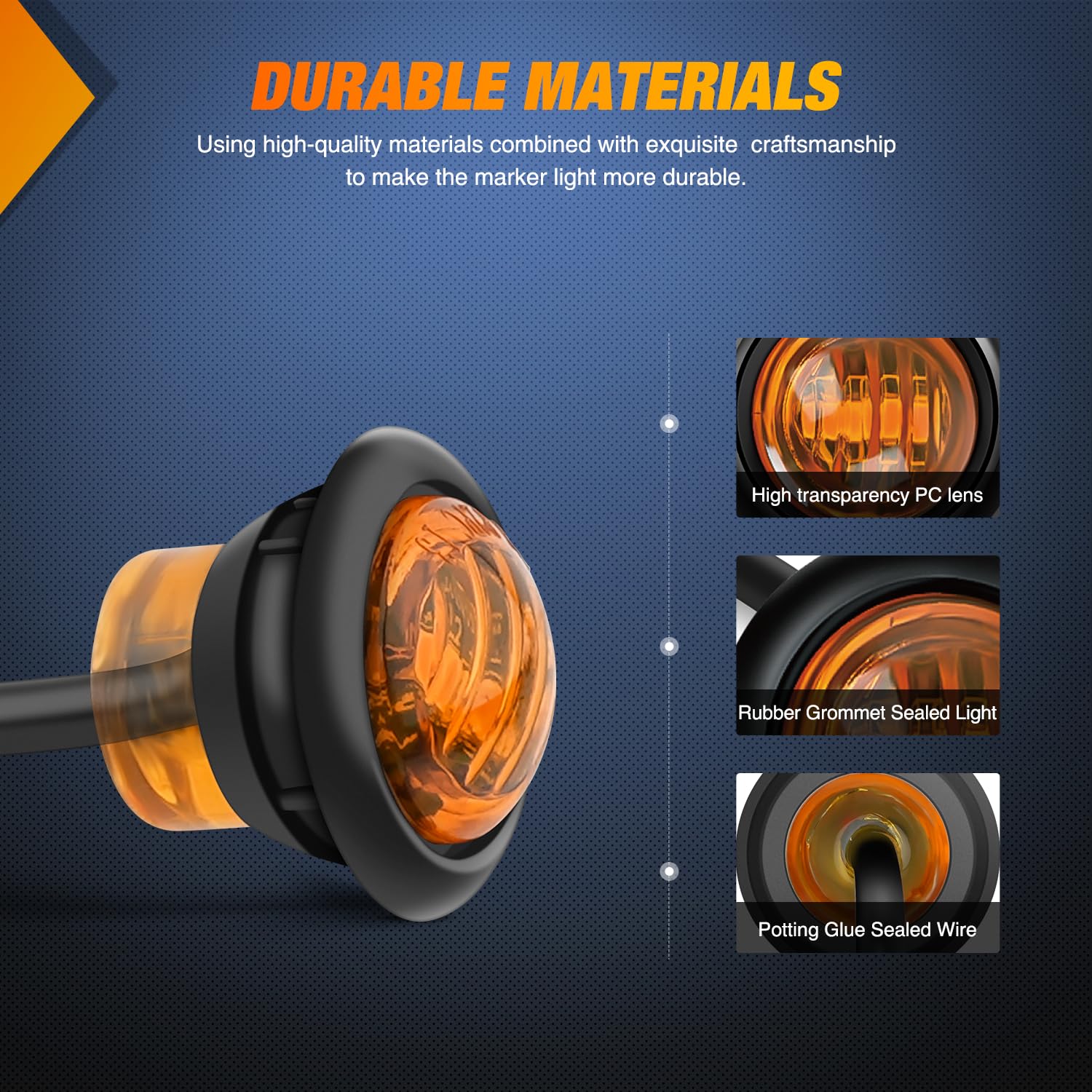 Nilight 3/4Inch Round Marker Light 10Pcs Amber Led Clearance 2 Connectors Side Indicator Bullet Lights Ip68 Waterproof For Trail