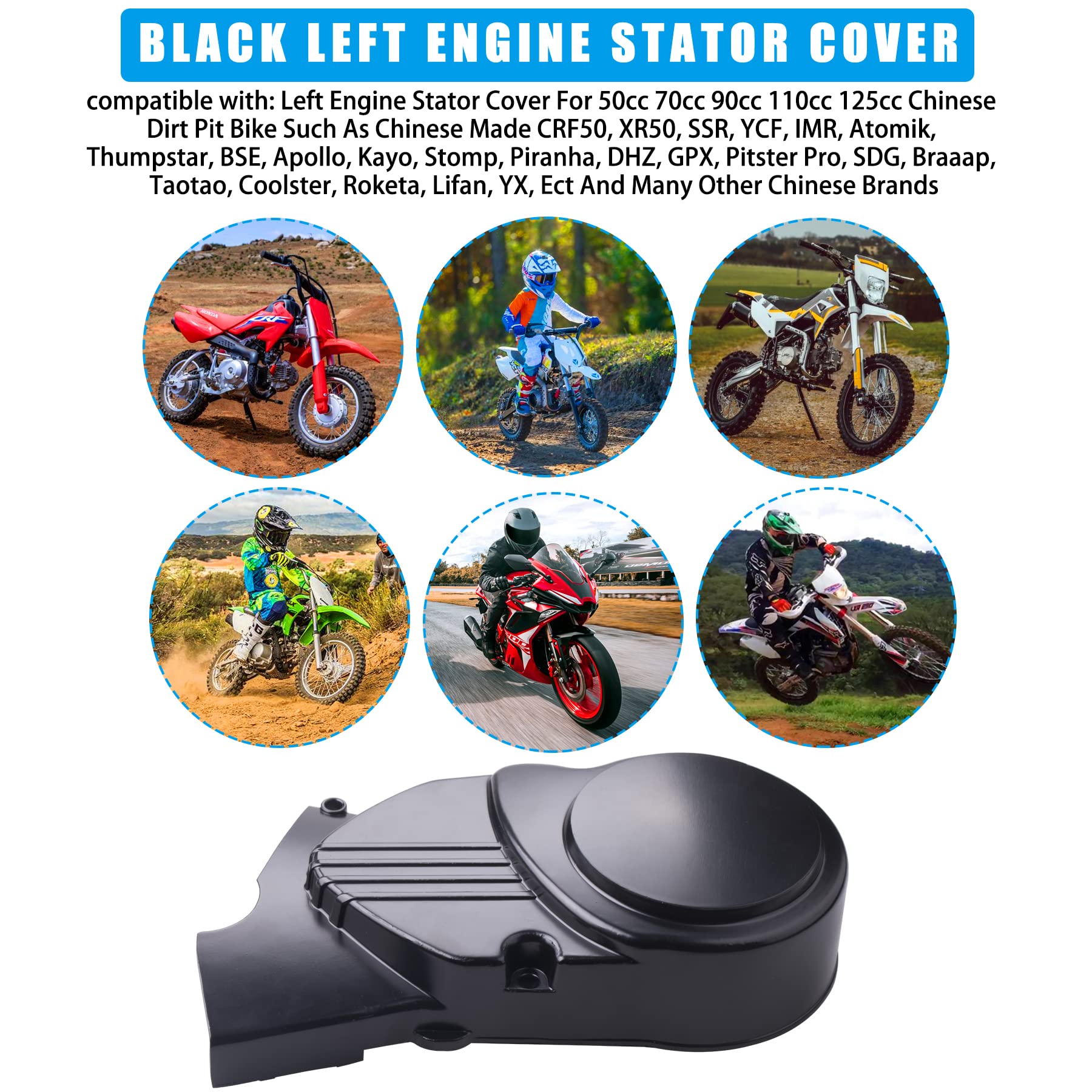 JINGKE Black Left Engine Stator Cover for 50cc-125cc Dirt Bikes - Compatible with CRF50, XR50, SSR, Thumpstar, Apollo, Taotao, and