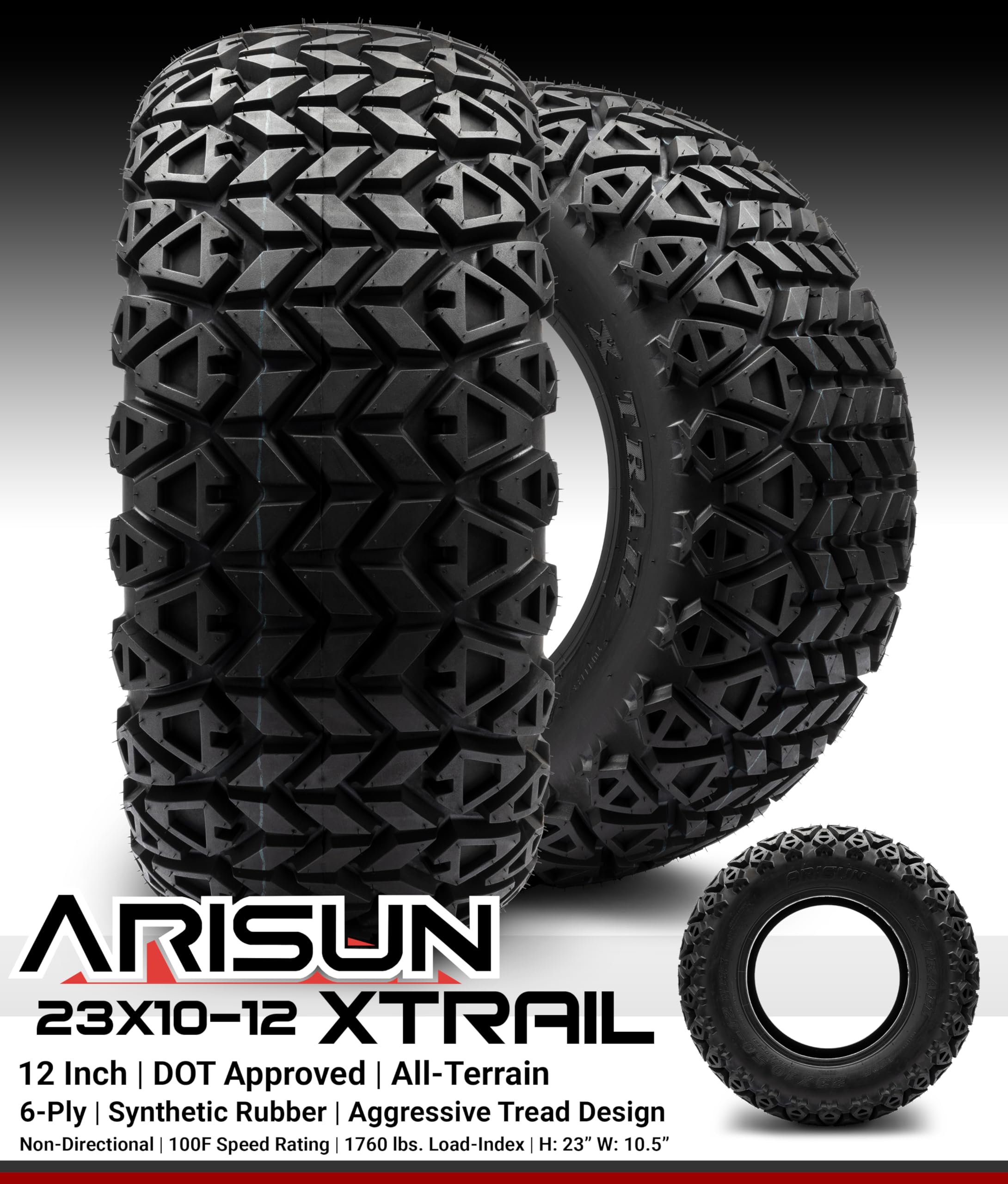 Golf Cart King Arisun X-Trail All-Terrain Golf Cart Tire Set of Two 23x10.50-12 DOT 6-Ply