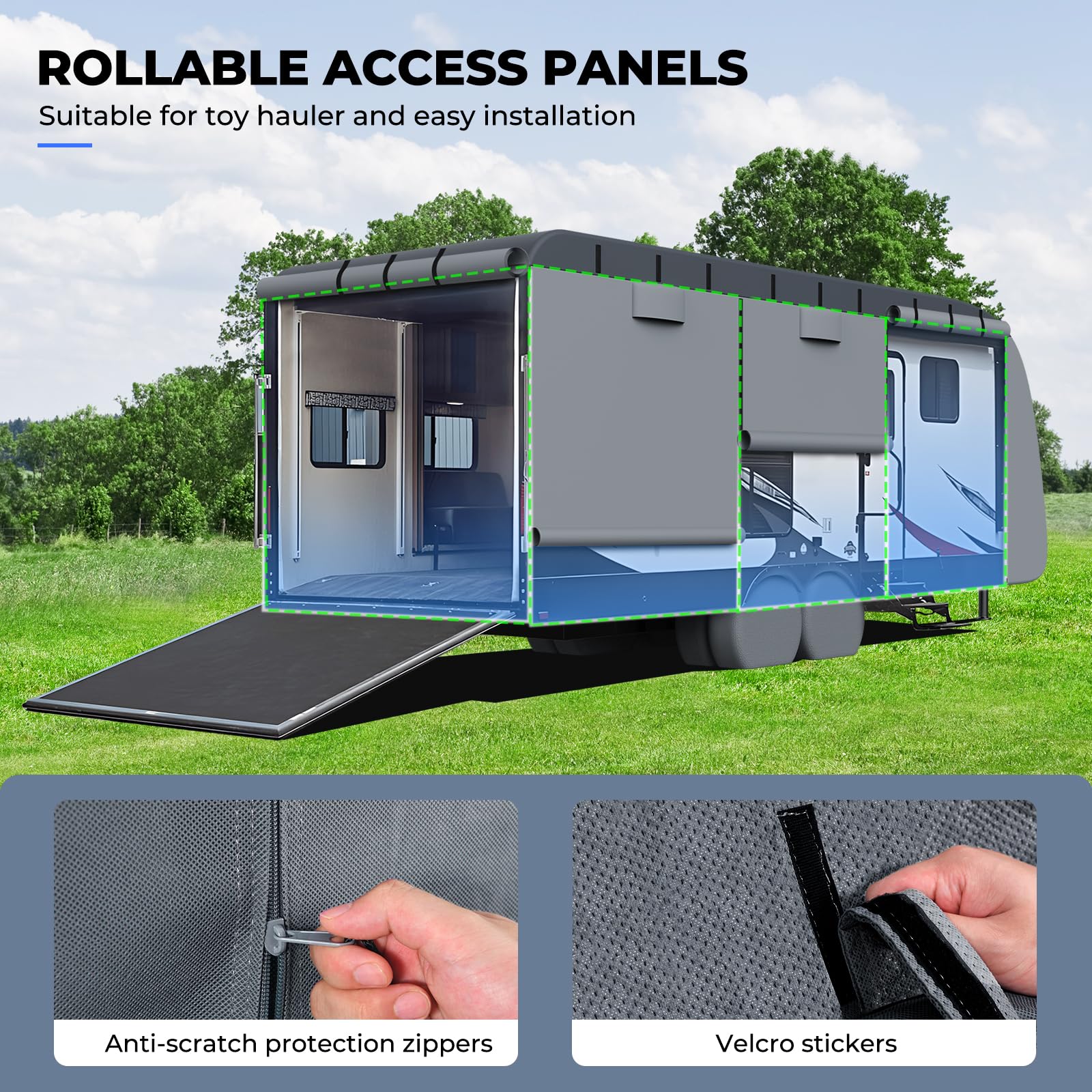 RVMasking RV Cover 26-28ft, 7 Layers Waterproof Windproof, Dark Gray with Tire and Tongue Jack Covers